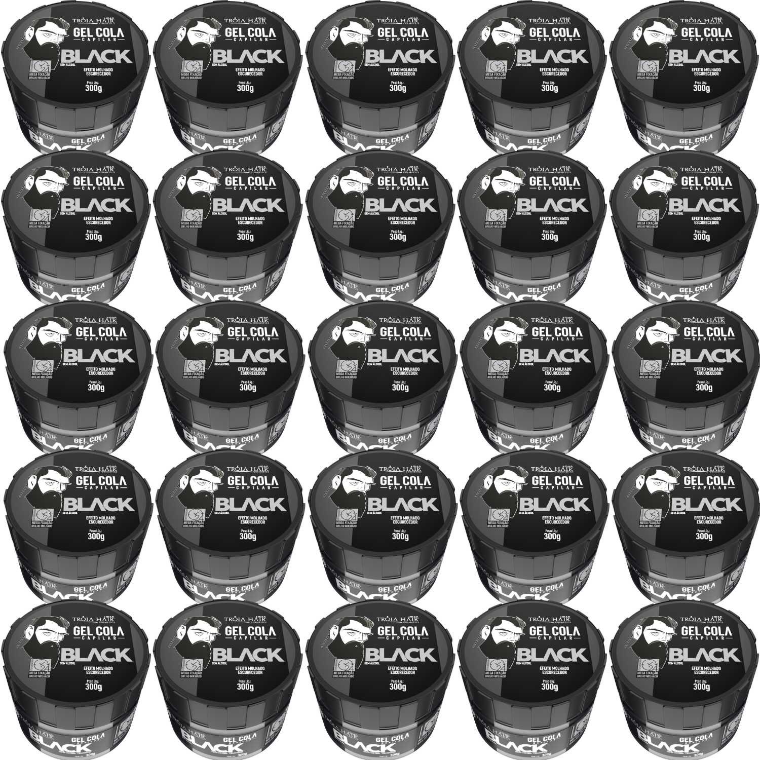 25 Gel Cola Black Troia Hair 300g Troia Hair - Fixação Forte e Efeito Degradê Impecável