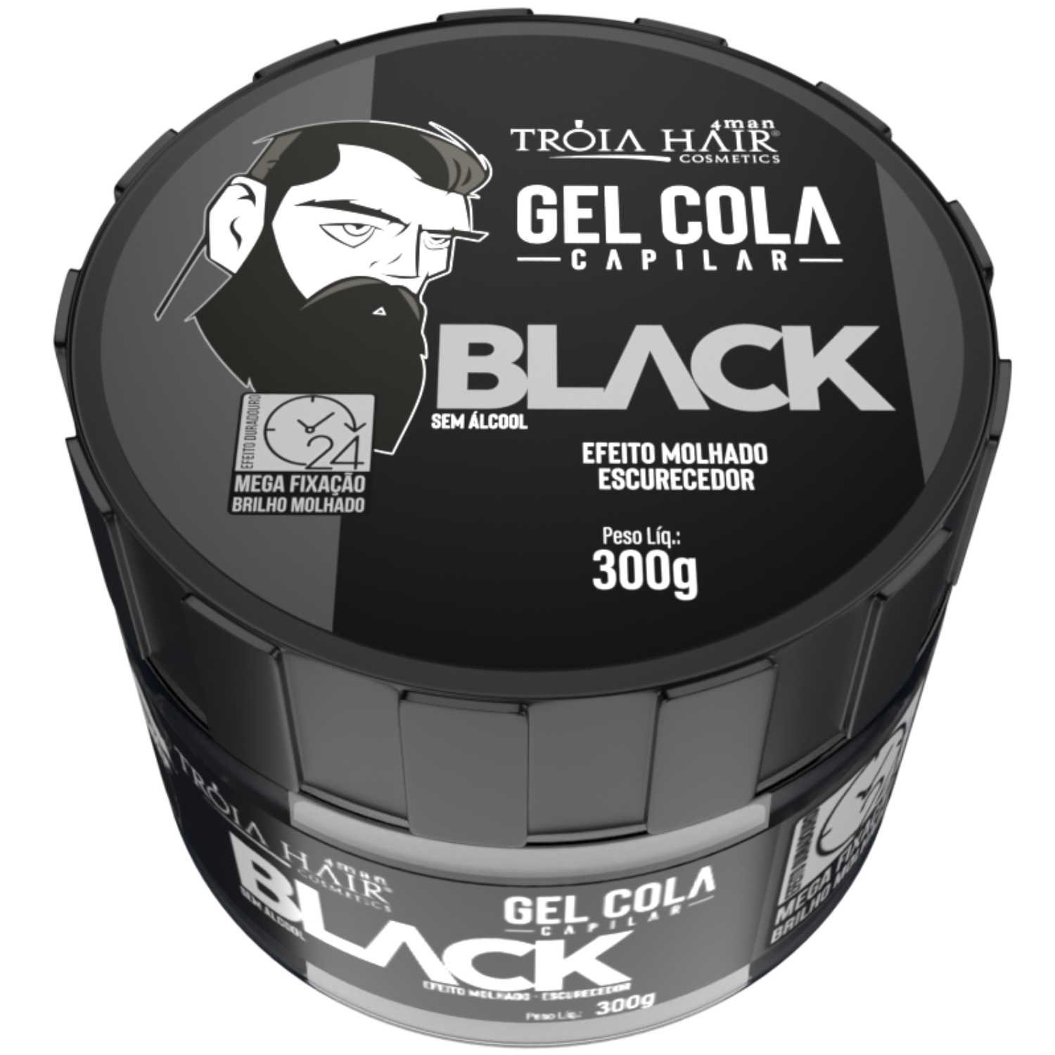 25 Gel Cola Black Troia Hair 300g Troia Hair - Fixação Forte e Efeito Degradê Impecável - Imagem 2