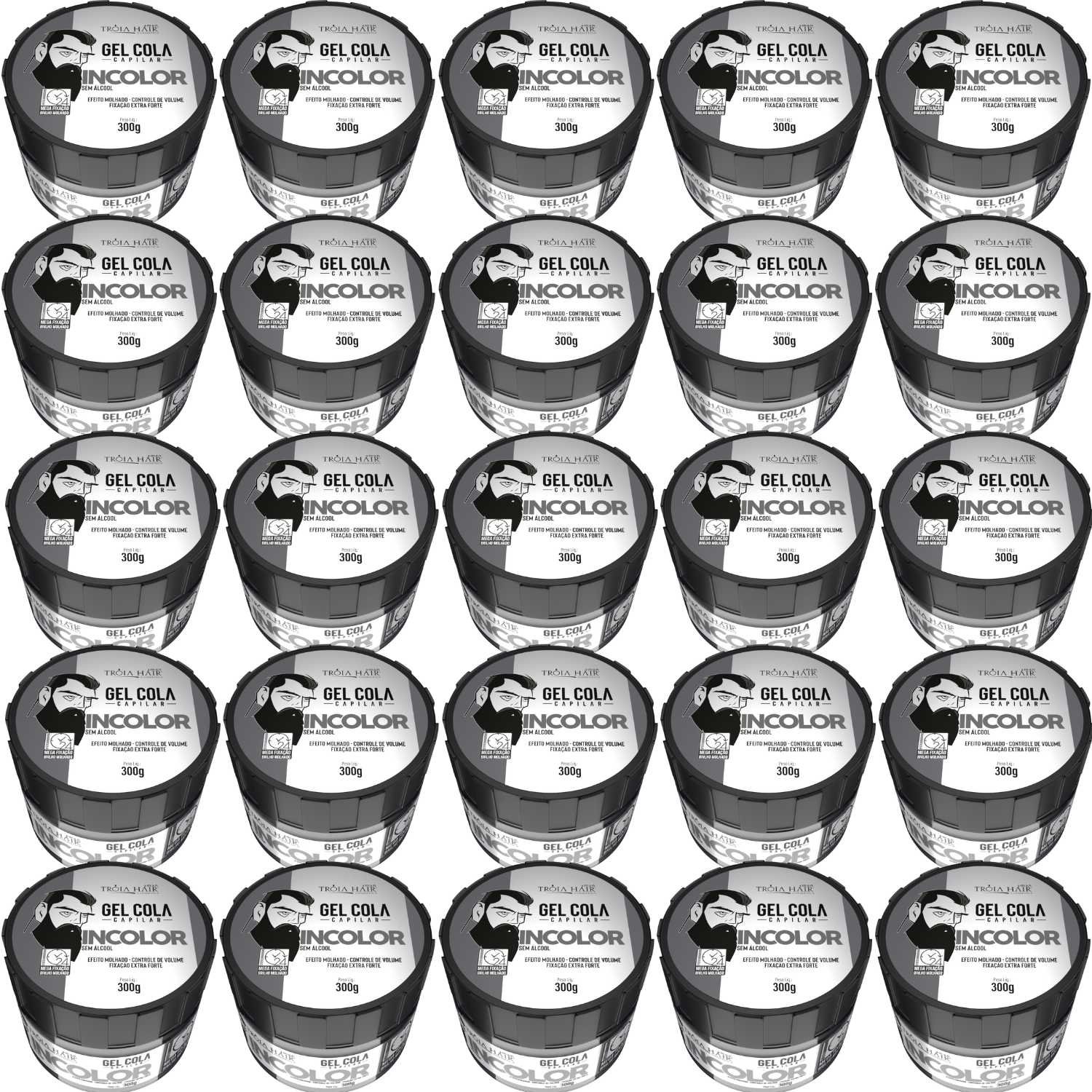 25 Gel Cola Incolor Troia Hair 300g - Fixação Mega Forte Troia Hair
