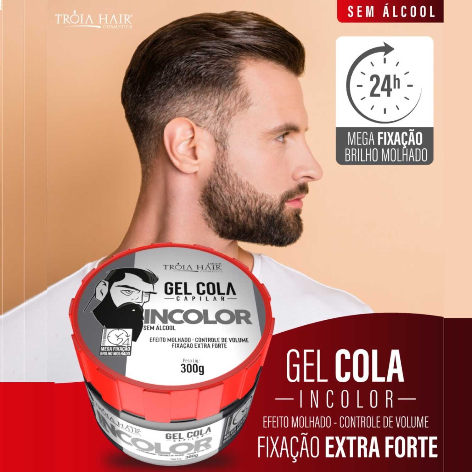 25 Gel Cola Incolor Troia Hair 300g - Fixação Mega Forte Troia Hair - Imagem 3