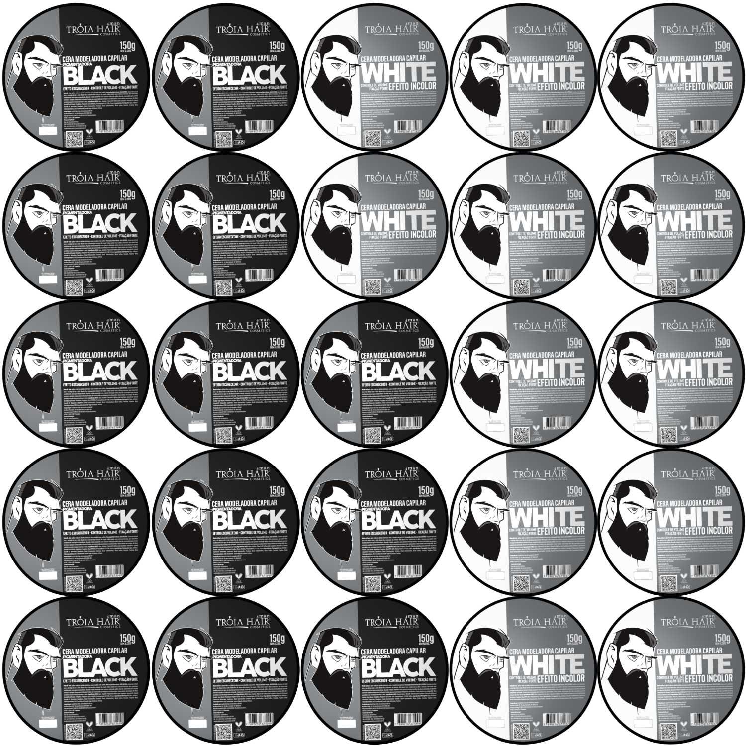 25 Pomadas Modeladoras Black e Incolor  150g Atacado - Tróia Hair