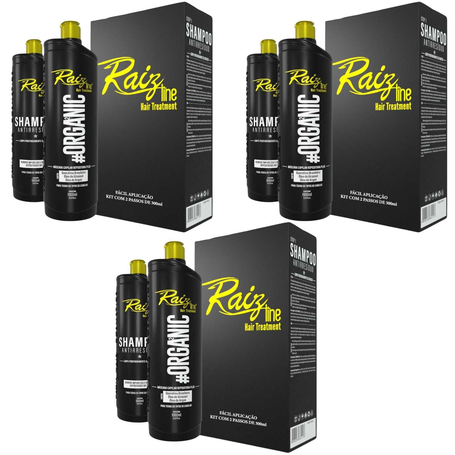 3 Kit Semi Definitiva Orgânica Raiz Line 1L Alisamento inteligente