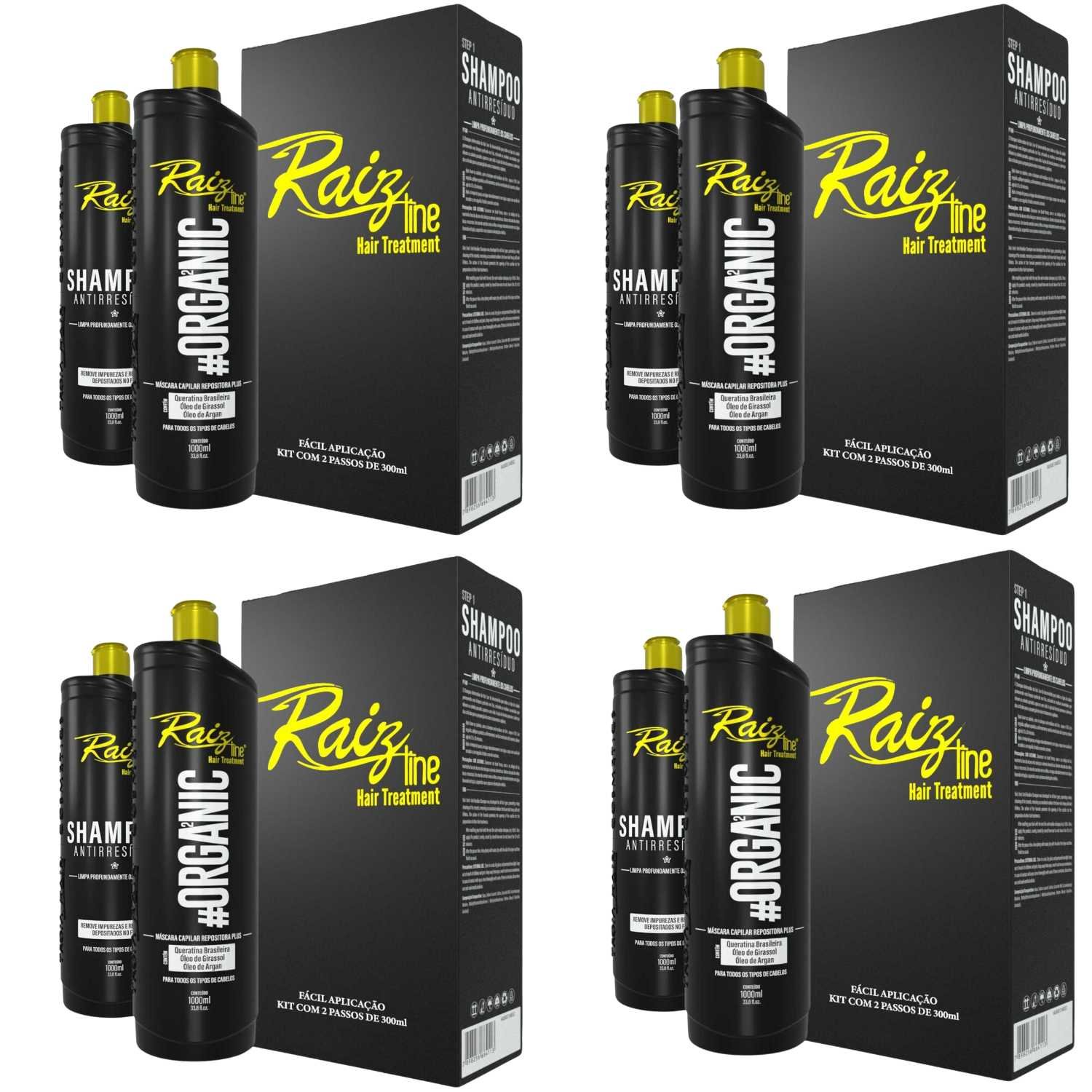 4 Kit Semi Definitiva Orgânica Raiz Line 1L Alisamento inteligente