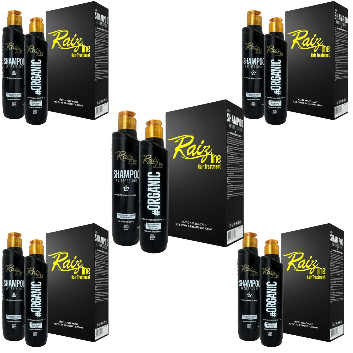 5 Kit Semi Definitiva Orgânica Raiz Line 300ml Alisamento inteligente