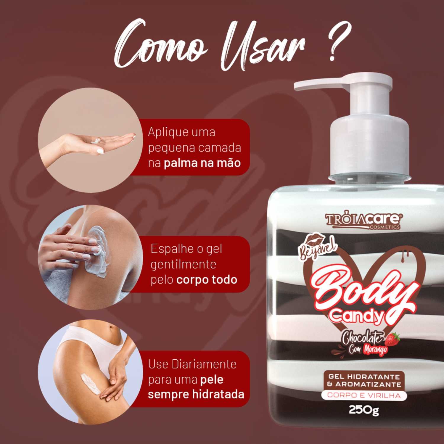 Body Candy Creme E Gel Aromatizante Beijável Chocolate Com Morago P/ Corpo E Virilha - Tróia Hair - Imagem 2