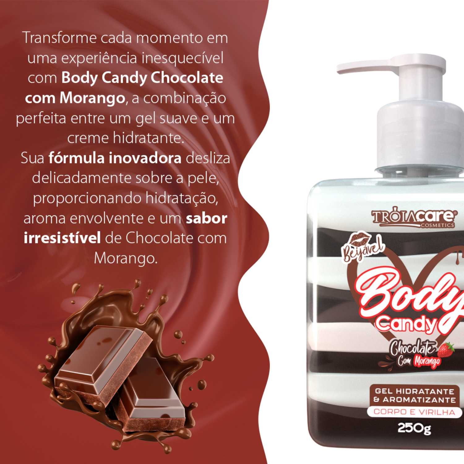 Body Candy Creme E Gel Aromatizante Beijável Chocolate Com Morago P/ Corpo E Virilha - Tróia Hair - Imagem 5