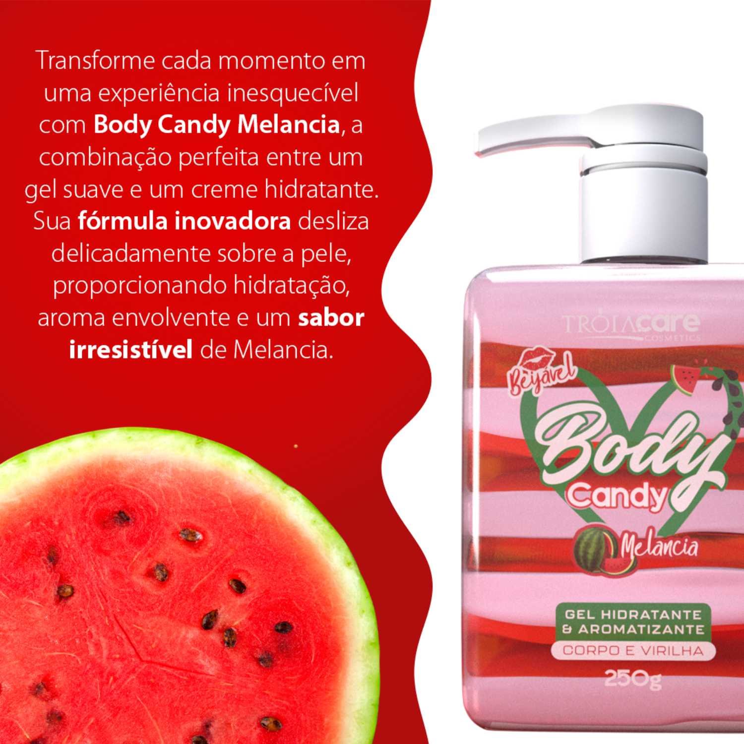Body Candy Creme E Gel Aromatizante Beijável Melancia P/ Corpo E Virilha - Tróia Hair - Imagem 4