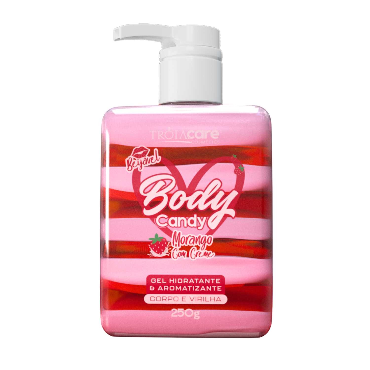 Body Candy Creme E Gel Aromatizante Beijável Morango Com Creme P/ Corpo E Virilha - Tróia Hair