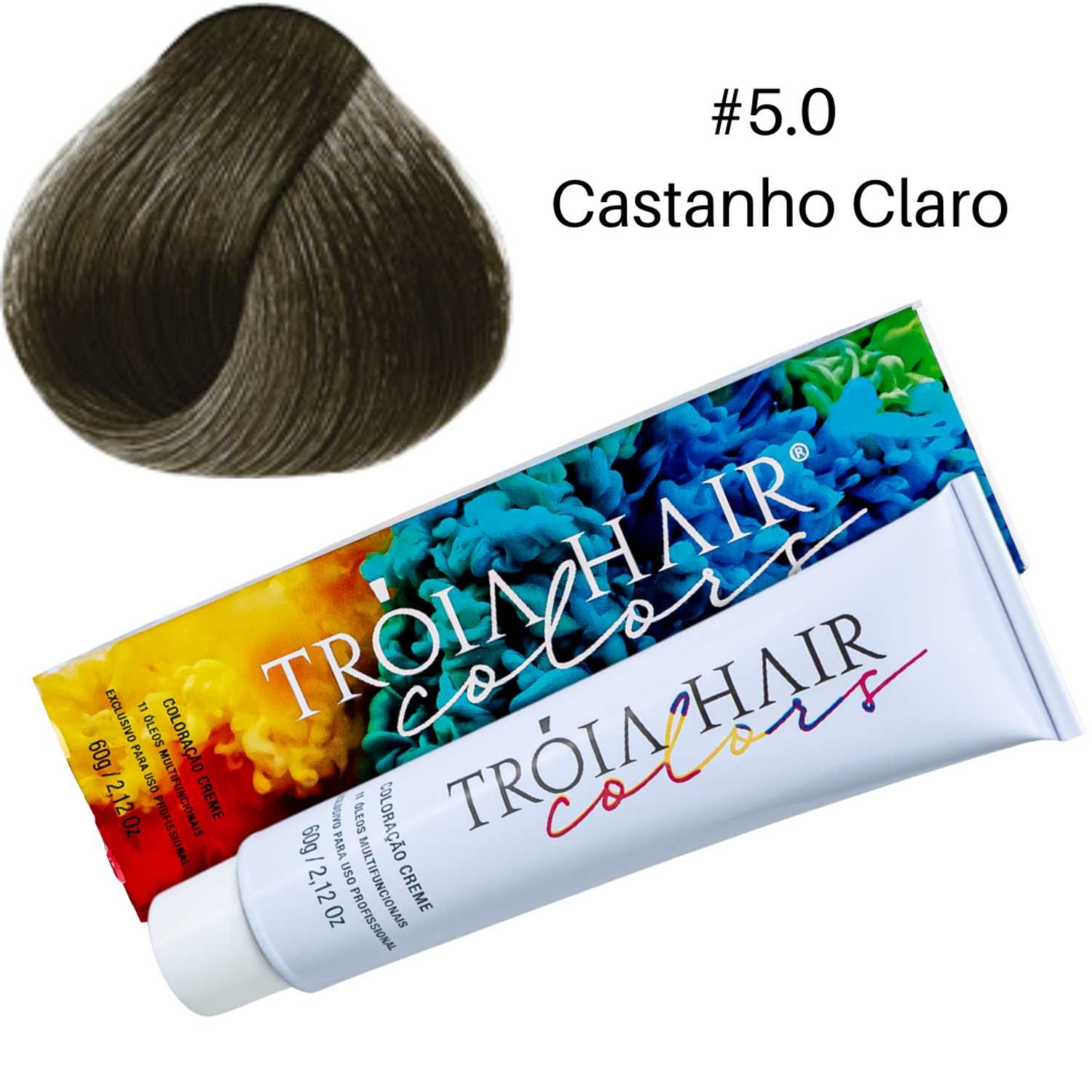 Coloração em Creme Permanente Castanho Claro #5.0 - Troia Hair colors 60g