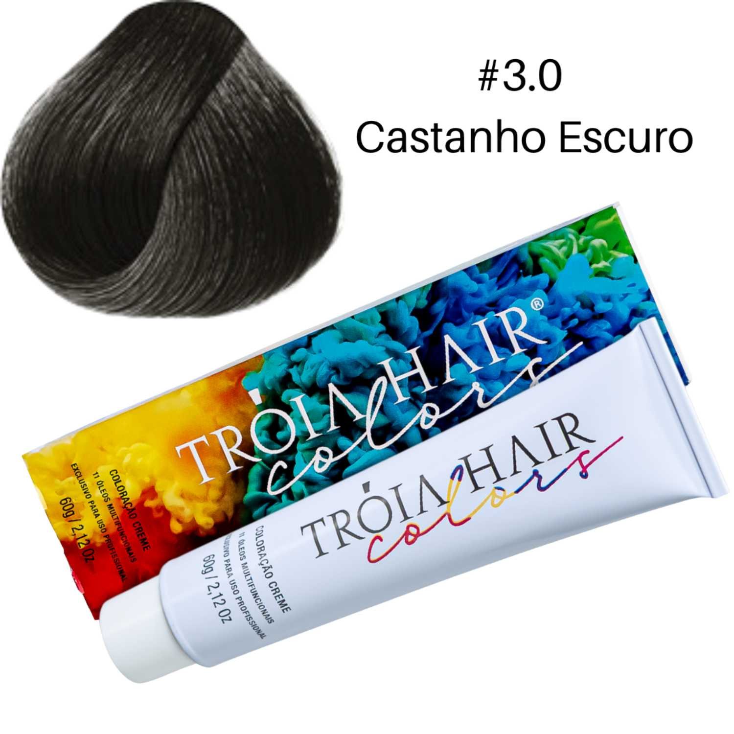Coloração em Creme Permanente Castanho Escuro #3.0 - Troia Hair colors 60g