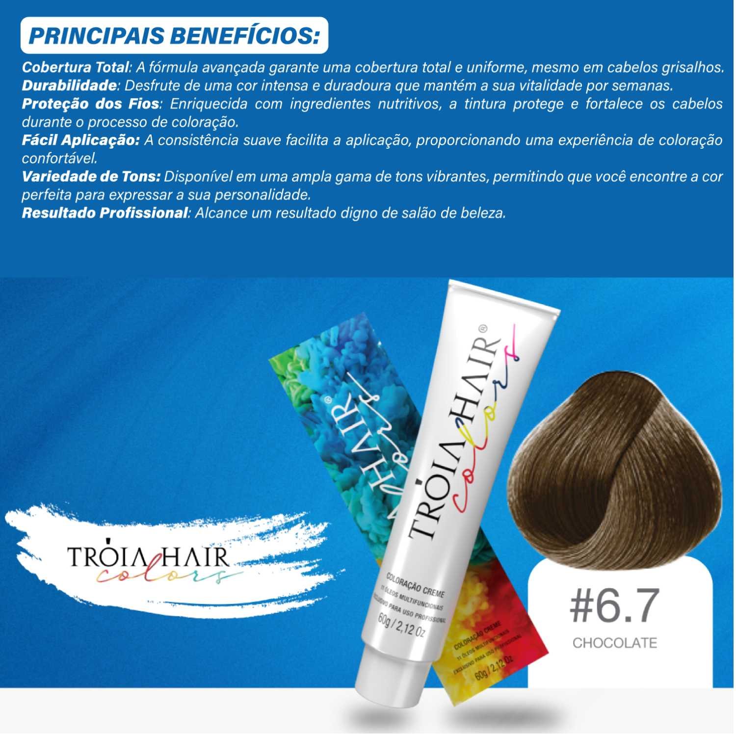 Coloração em Creme Permanente Chocolate #6.7 - Troia Hair colors 60g - Imagem 4