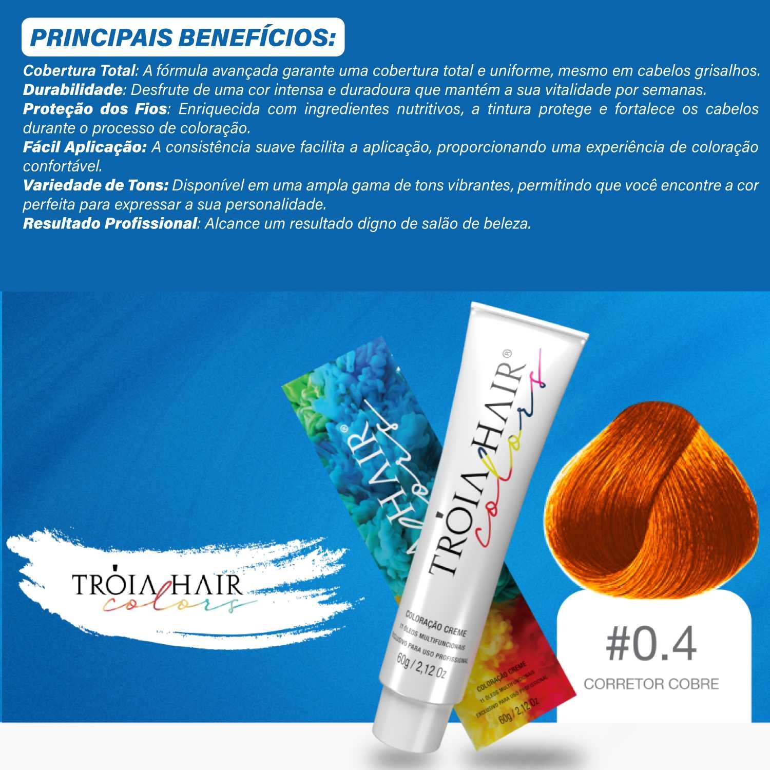 Coloração em Creme Permanente Corretor Cobre #0.4 - Troia Hair colors 60g - Imagem 3