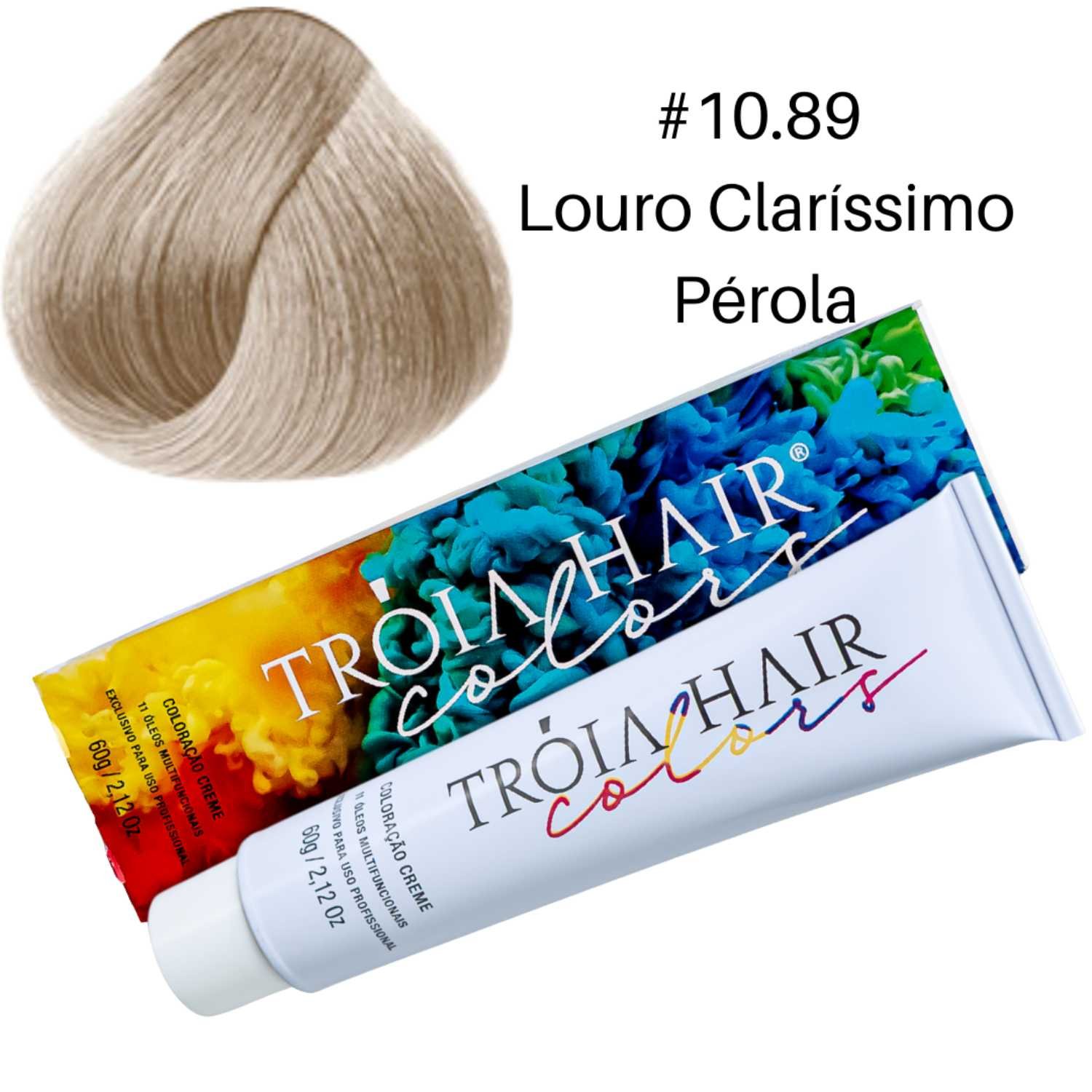 Coloração em Creme Permanente Louro Claríssimo Pérola #10.89 - Troia Hair colors 60g