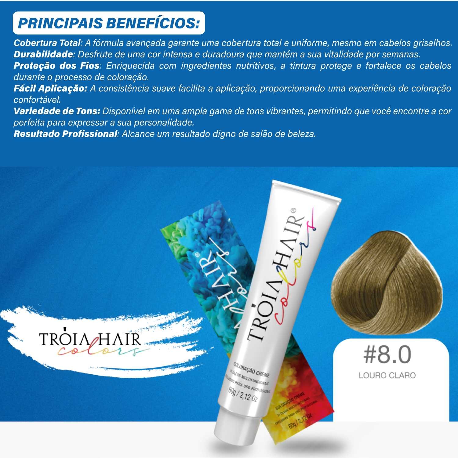 Coloração em Creme Permanente Louro Claro #8.0 - Troia Hair colors 60g - Imagem 3