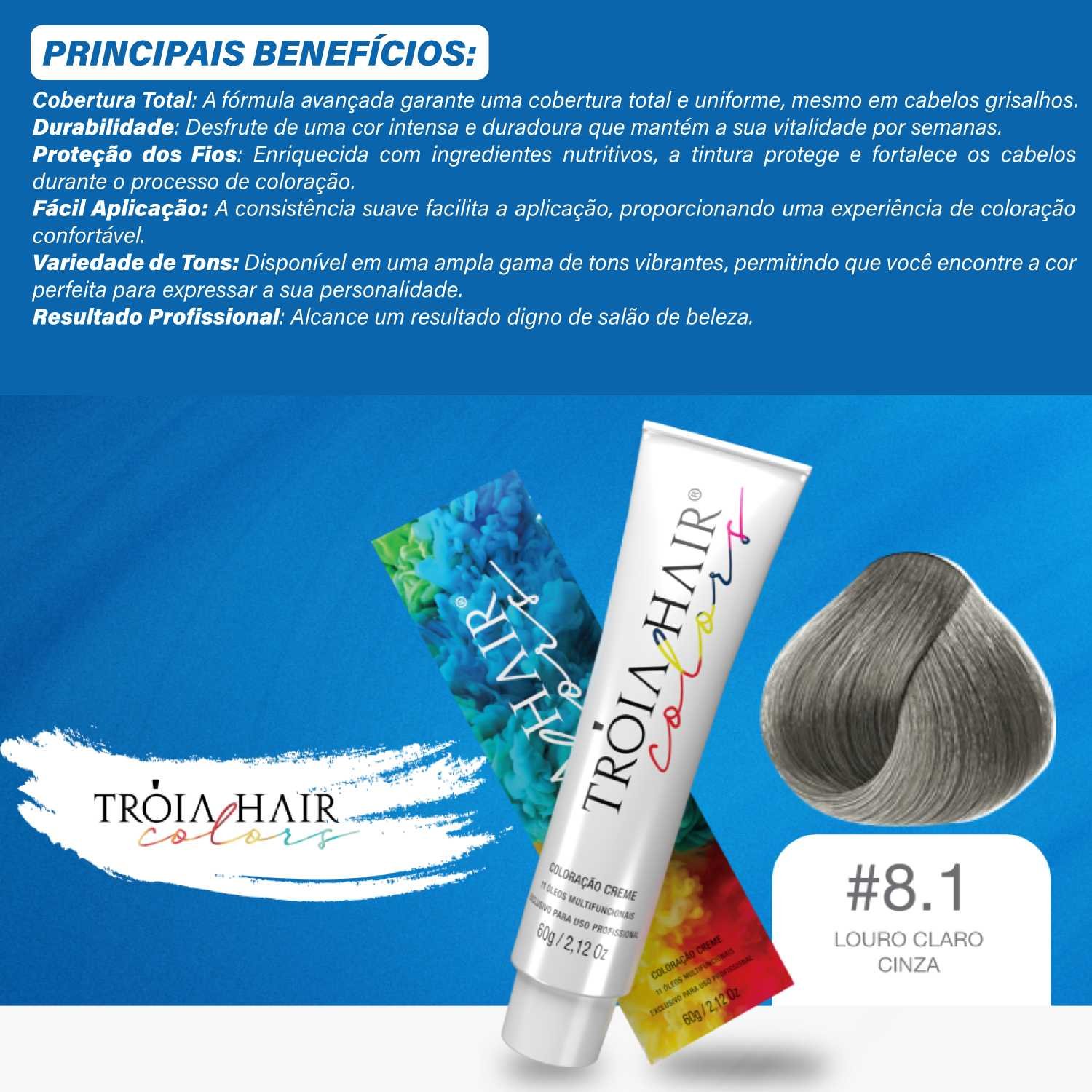 Coloração em Creme Permanente Louro Claro Cinza #8.1 - Troia Hair colors 60g - Imagem 3
