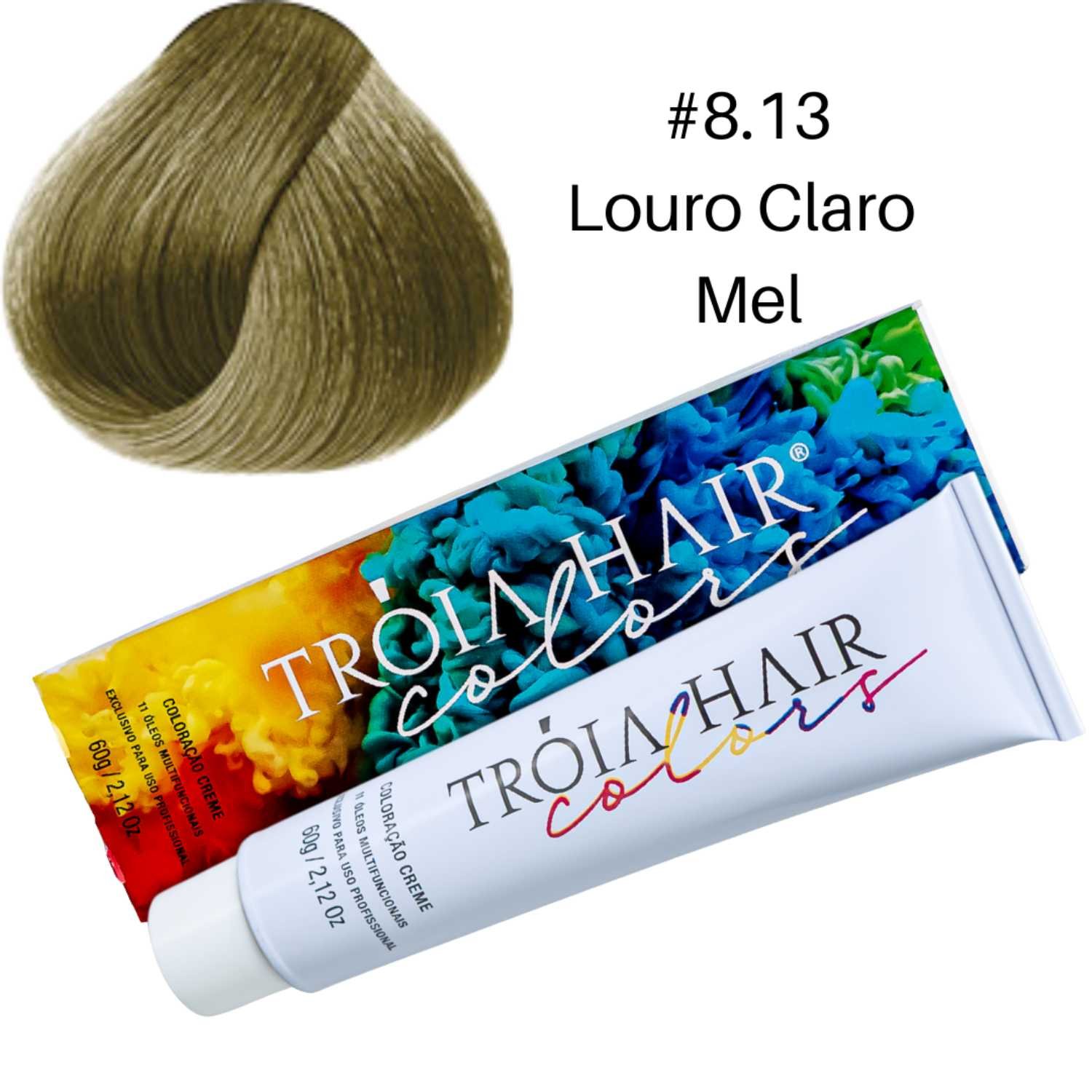 Coloração em Creme Permanente Louro Claro Mel #8.13 - Troia Hair colors 60g