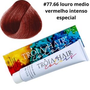 Coloração em Creme Permanente Louro Médio Vermelho Intenso Especial #77.66 - Troia Hair colors 60g