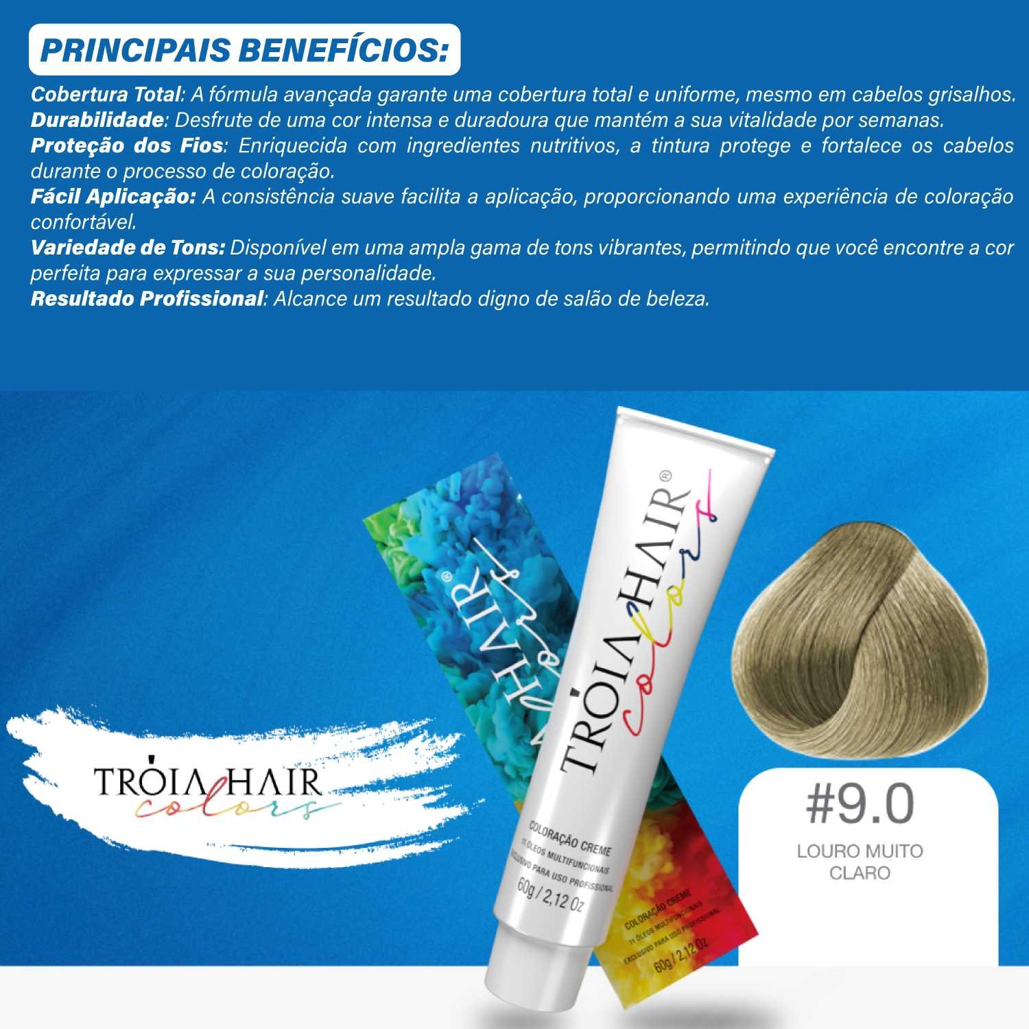 Coloração em Creme Permanente Louro Muito Claro #9.0 - Troia Hair colors 60g - Imagem 4