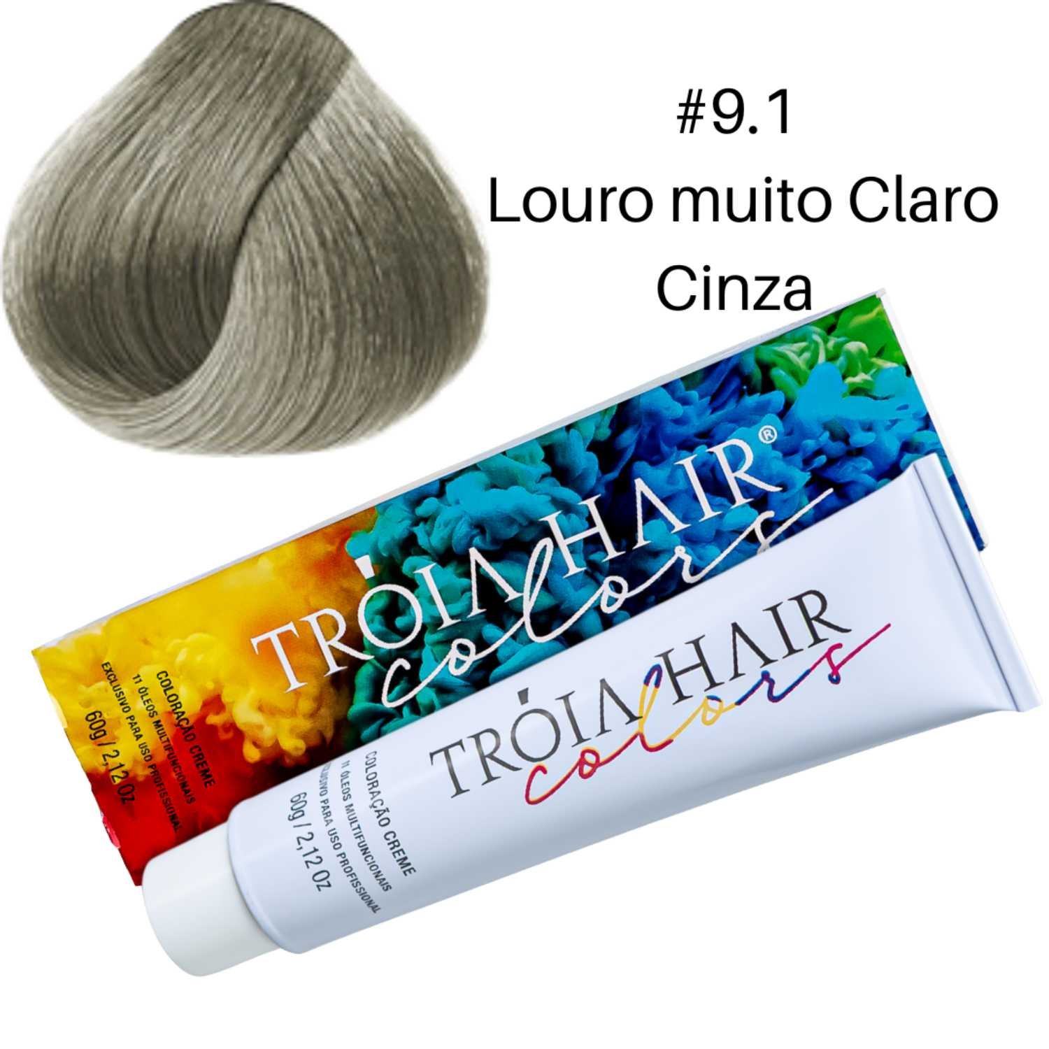Coloração em Creme Permanente Louro Muito Claro Cinza #9.1 - Troia Hair colors 60g