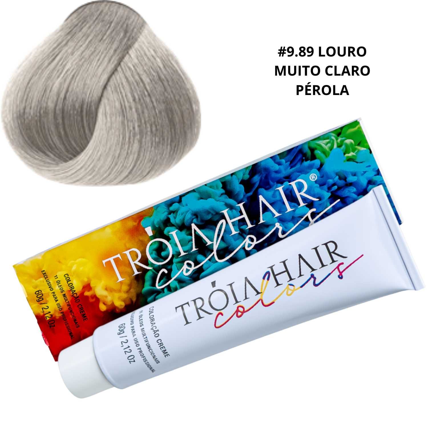 Coloração em Creme Permanente Louro Muito Claro Pérola #9.89 - Troia Hair colors 60g