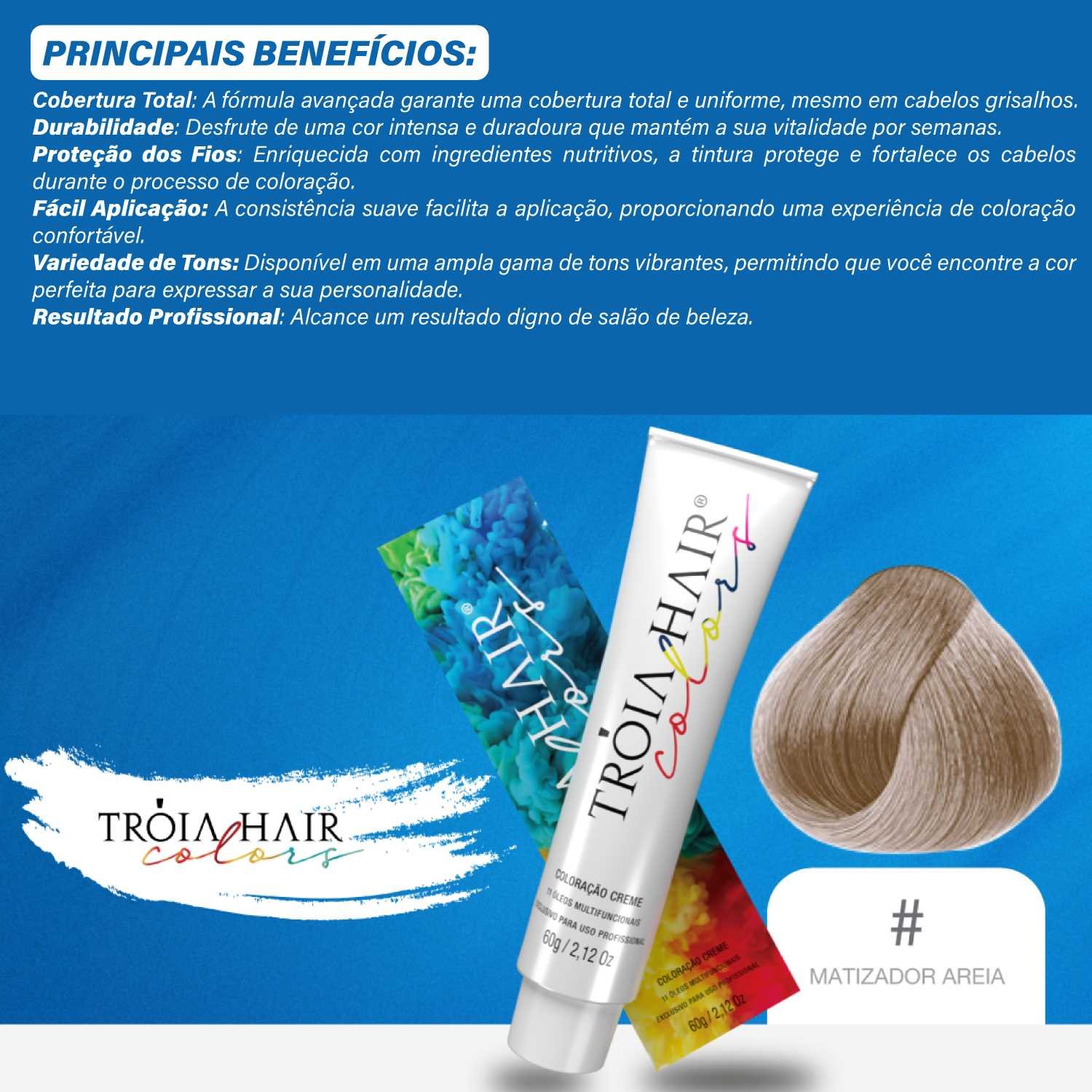 Coloração em Creme Permanente #Matizador Areia - Troia Hair colors 60g - Imagem 3