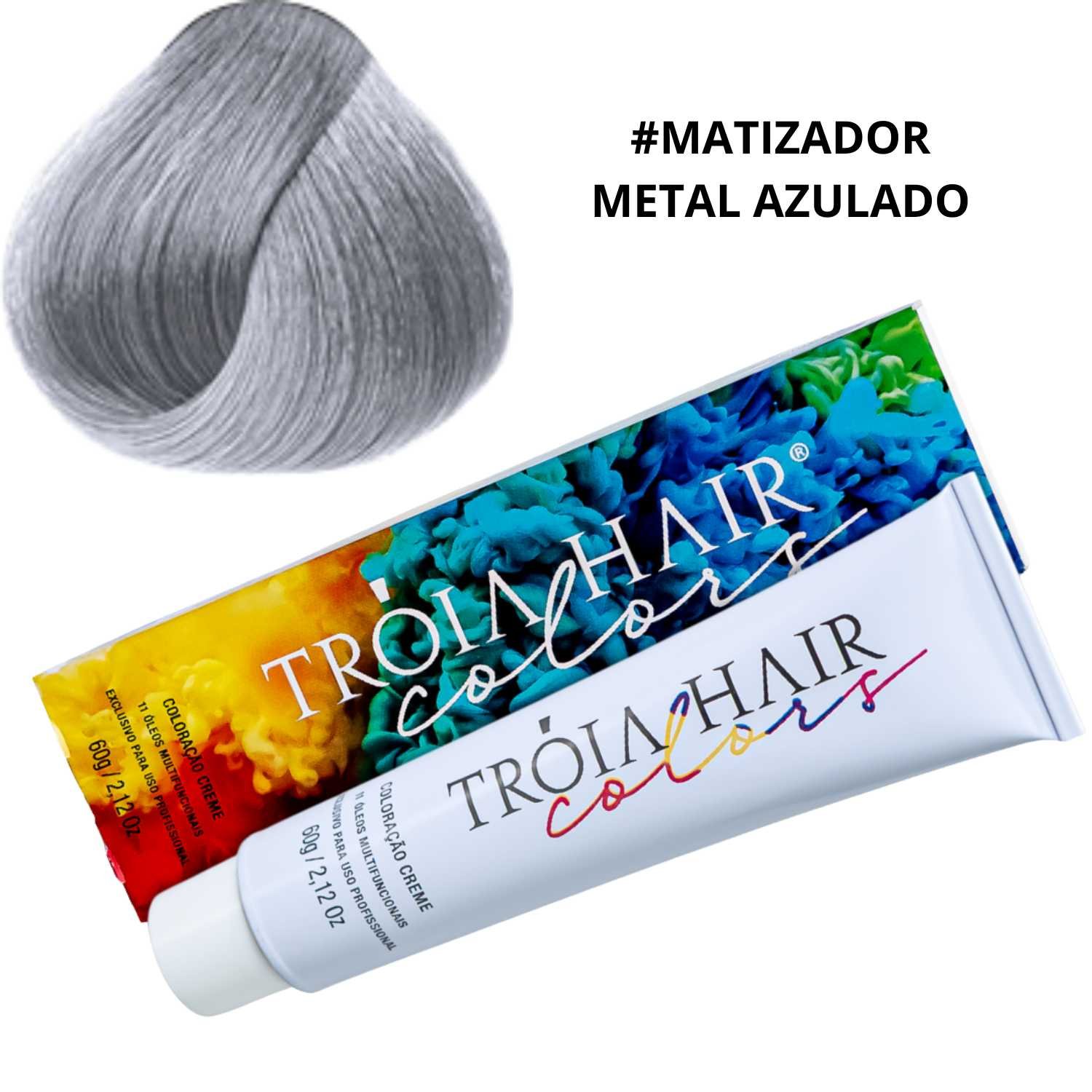 Coloração em Creme Permanente #Metal Azulado - Troia Hair colors 60g