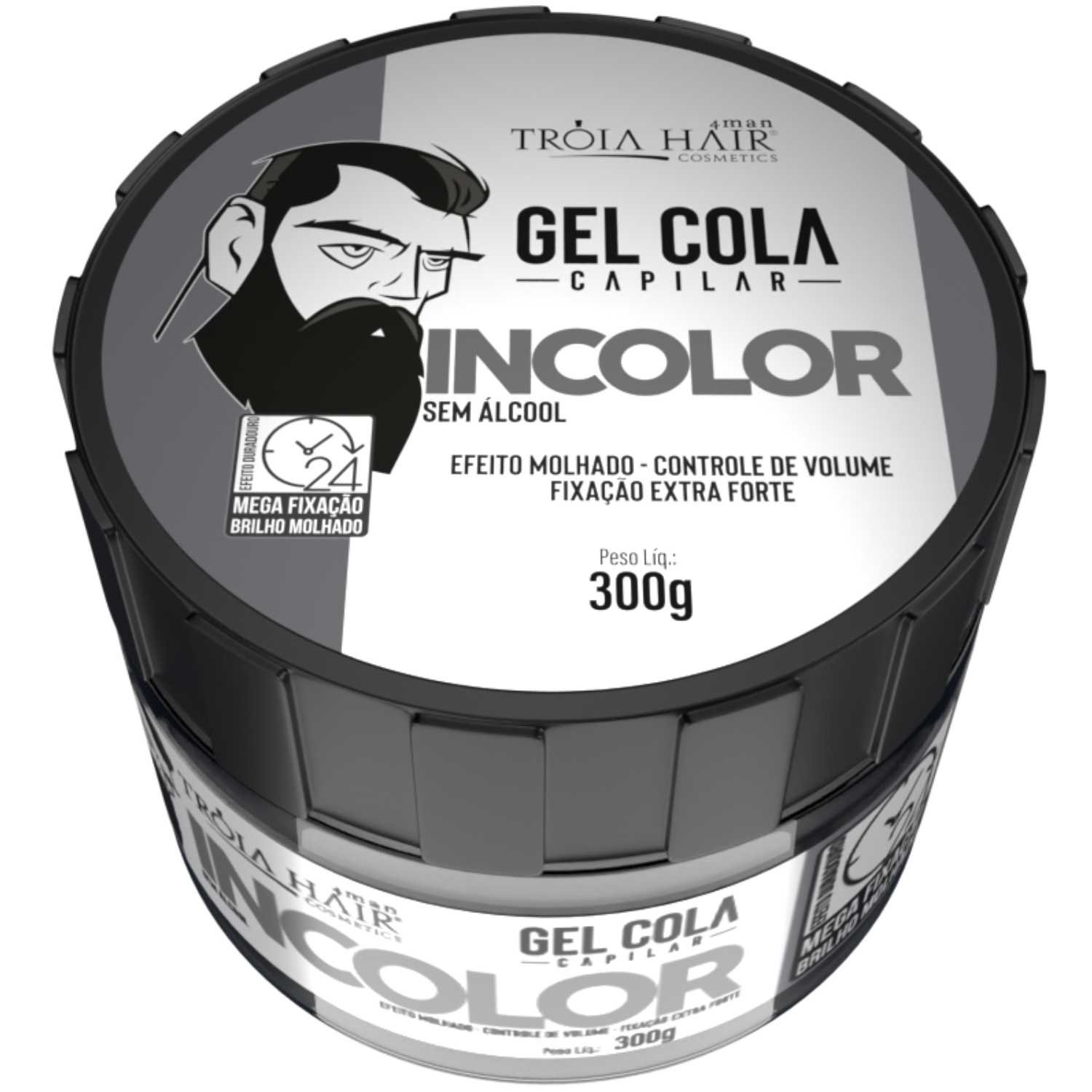Gel Cola Incolor Troia Hair 300g - Fixação Mega Forte Troia Hair
