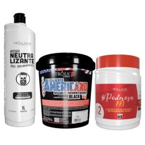 KIT ALISAMENTO AMERICANO BLACK + SHAMPOO NEUTRALIZANTE + MÁSCARA PODEROSA - TRÓIA HAIR 4MAN