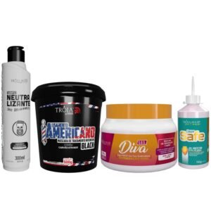 KIT ALISAMENTO AMERICANO BLACK + SHAMPOO NEUTRALIZANTE + MÁSCARA S.O.S DIVA + COLOR SAFE ? TRÓIA HAIR 4MAN