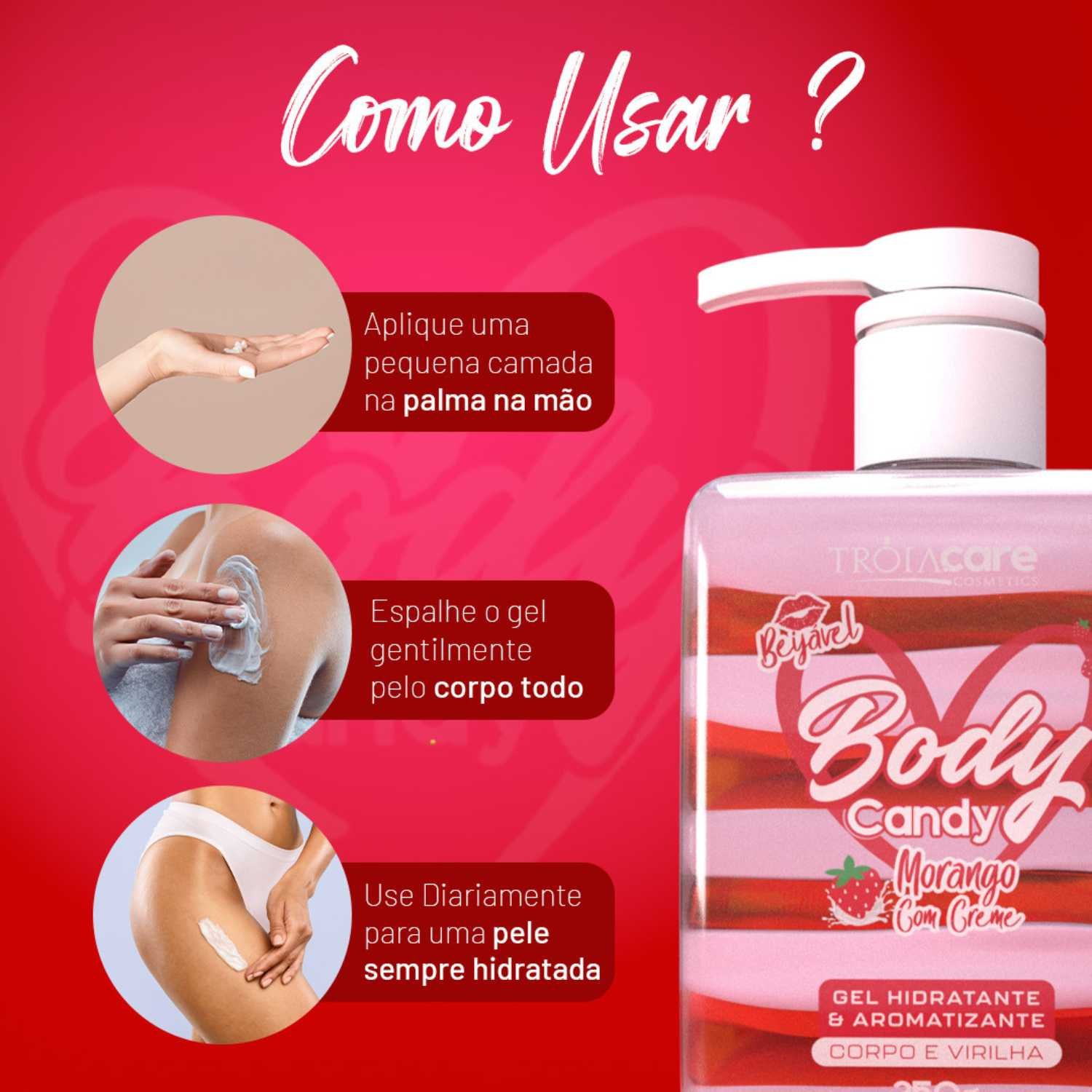 Kit C/ 2 Body Candy Creme E Gel Beijável P/ Corpo E Virilha - Tróia Hair - Imagem 8