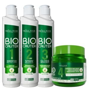 Kit Cauterização 4 Passos - Troia Hair: Reconstrução Intensiva e Hidratação Profunda para Cabelos Danificados 300ml