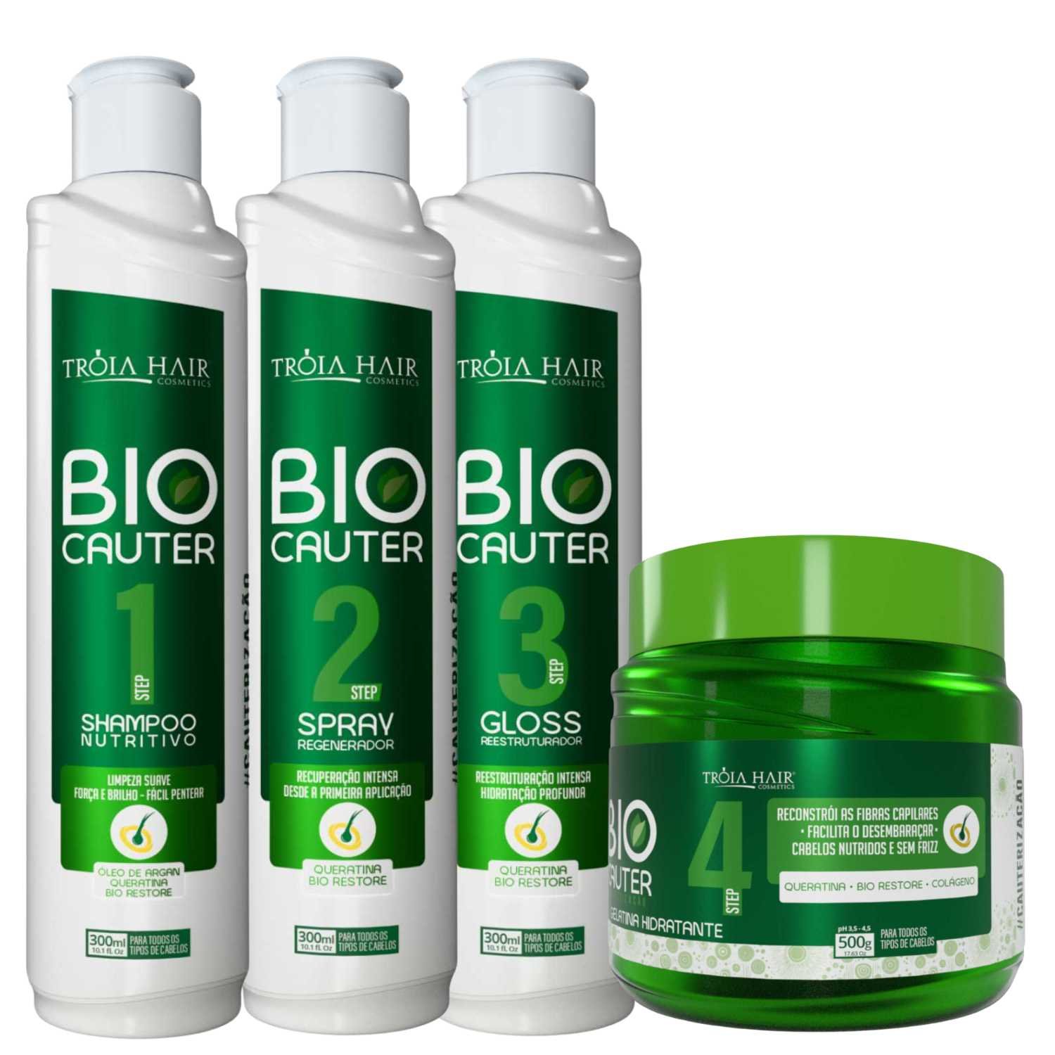 Kit Cauterização 4 Passos - Troia Hair: Reconstrução Intensiva e Hidratação Profunda para Cabelos Danificados 300ml