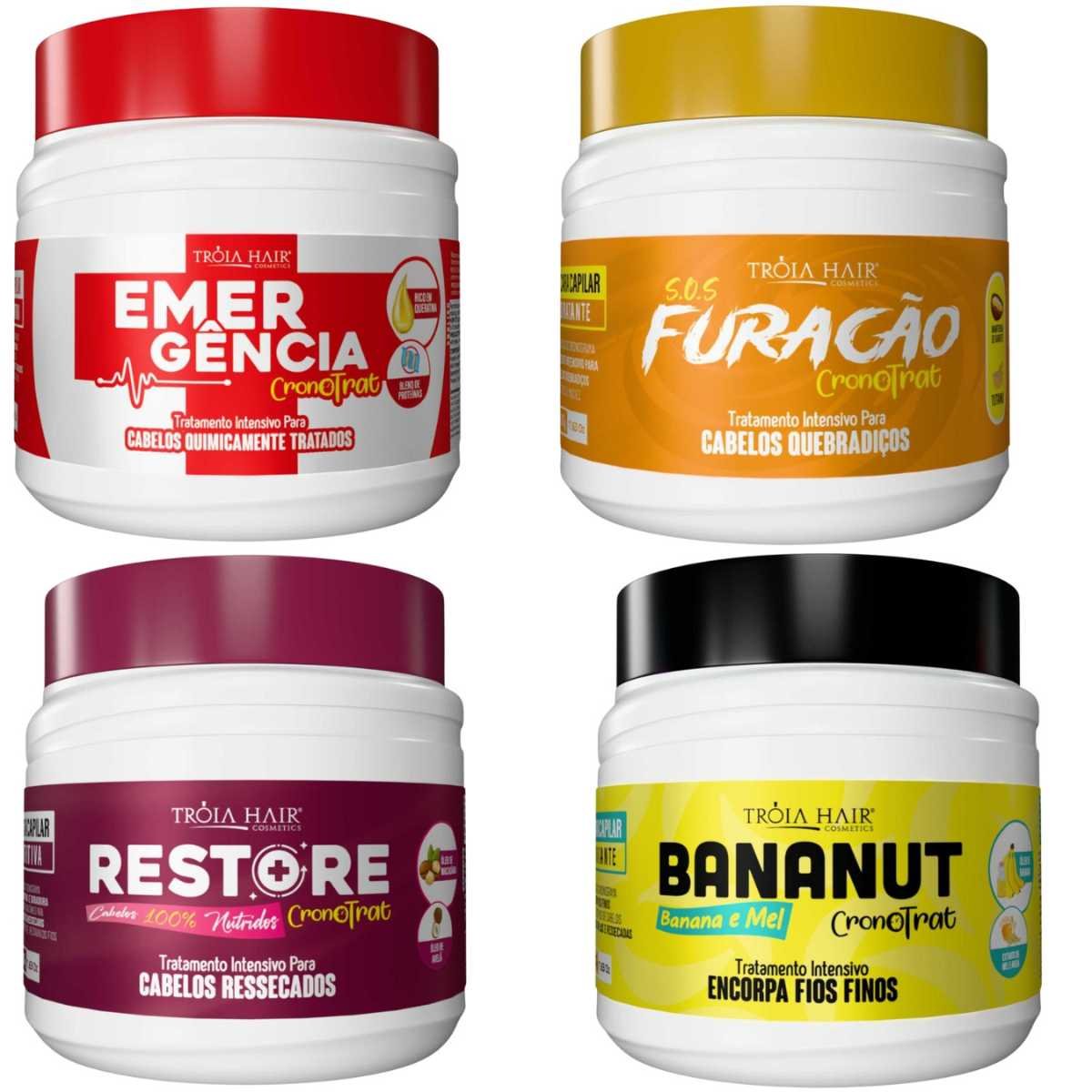 Kit Cronograma 500g - Solução Completa para Todos os Tipos de Cabelos Tróia Hair