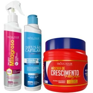 Kit Milagroso Tróia Hair Crescimento Capilar - Tônico + Máscara + Shampoo