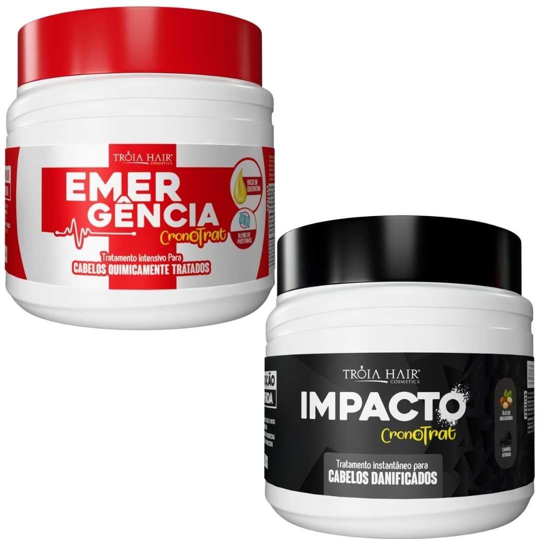 KIT MÁSCARA 500g 1.9.3 EMERGÊNCIA + MÁSCARA IMPACTO - RECUPERAÇÃO IMEDIATA E PROTEÇÃO PÓS-QUÍMICA | TRÓIA HAIR