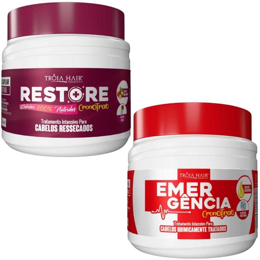 KIT MÁSCARA 500g 1.9.3 EMERGÊNCIA + MÁSCARA RESTORE - RECUPERAÇÃO IMEDIATA E RECONSTRUÇÃO PROFUNDA | TRÓIA HAIR