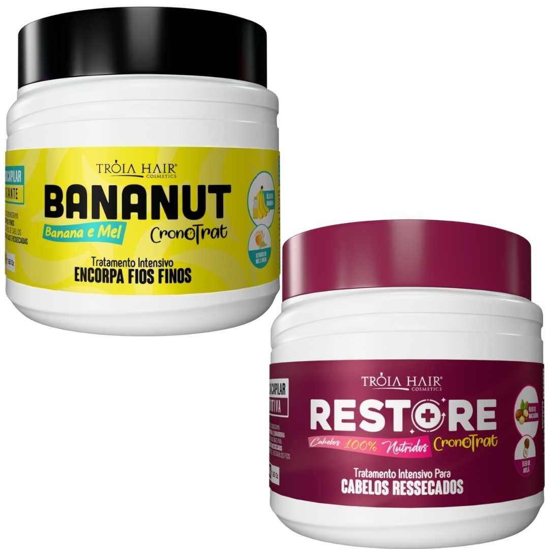 KIT MÁSCARA 500g BANANUT + MÁSCARA RESTORE - HIDRATAÇÃO PROFUNDA E RECONSTRUÇÃO CAPILAR | TRÓIA HAIR