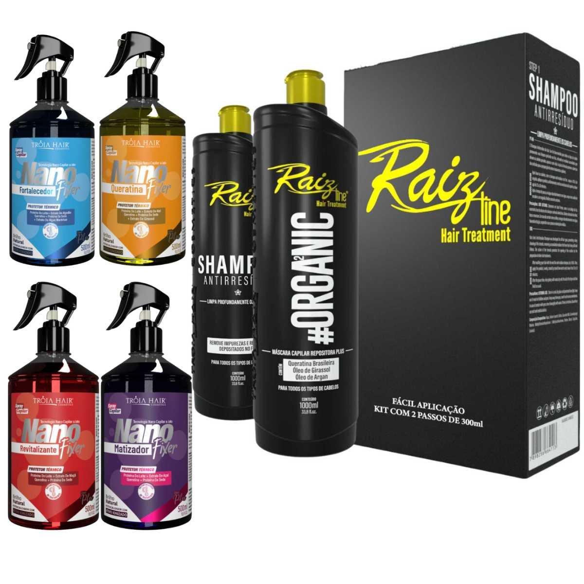 Kit Profissional Tróia Hair ? Progressiva Orgânica Raiz Line + 4 Nano Fixer (500ml )