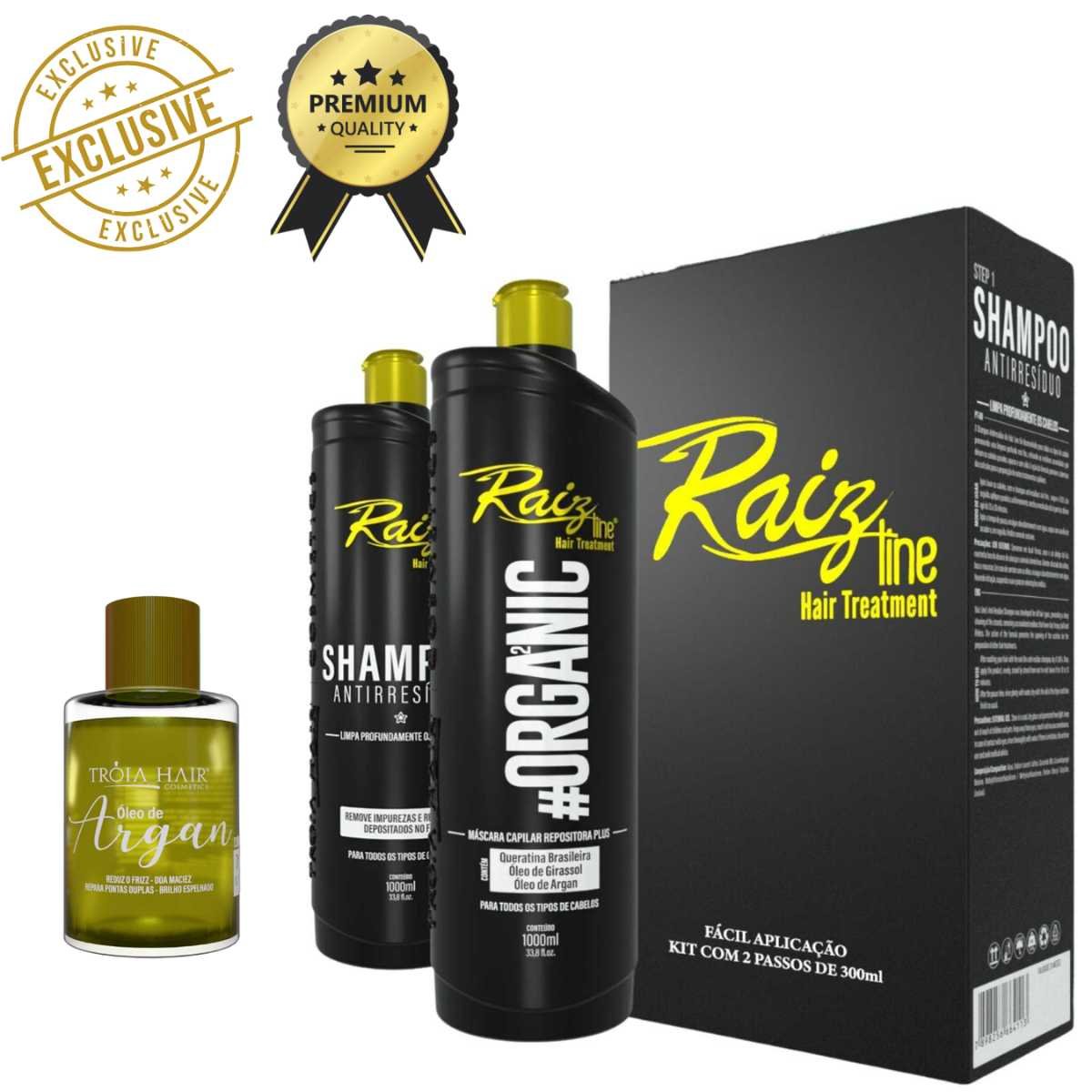 Kit Progressiva Orgânica Raiz Line 2x1L + Óleo de Argan 7ml (Brinde Exclusivo)