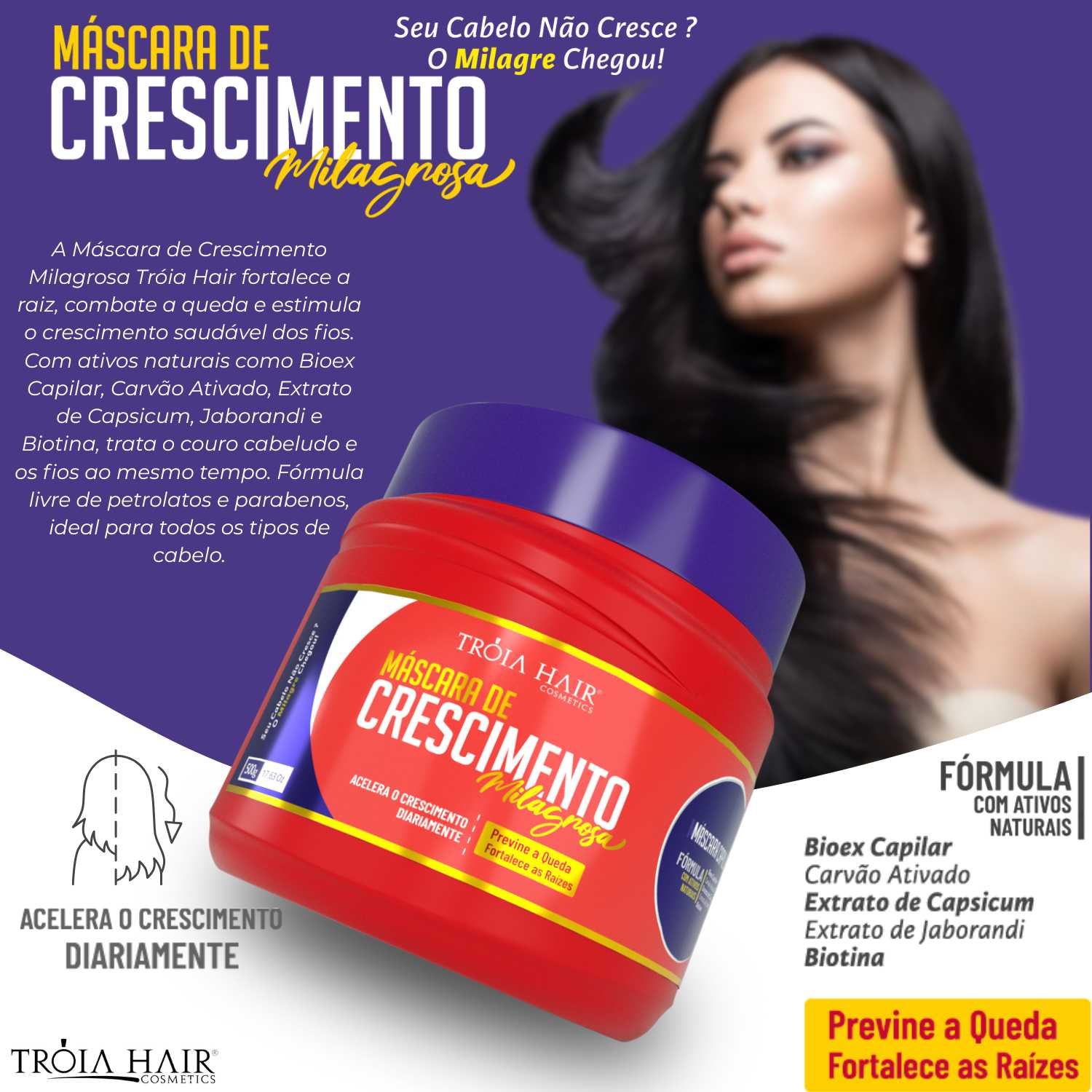 Máscara Capilar Milagrosa 500g  Cabelos Fortes, Longos e Saudáveis Troia Hair - Imagem 6