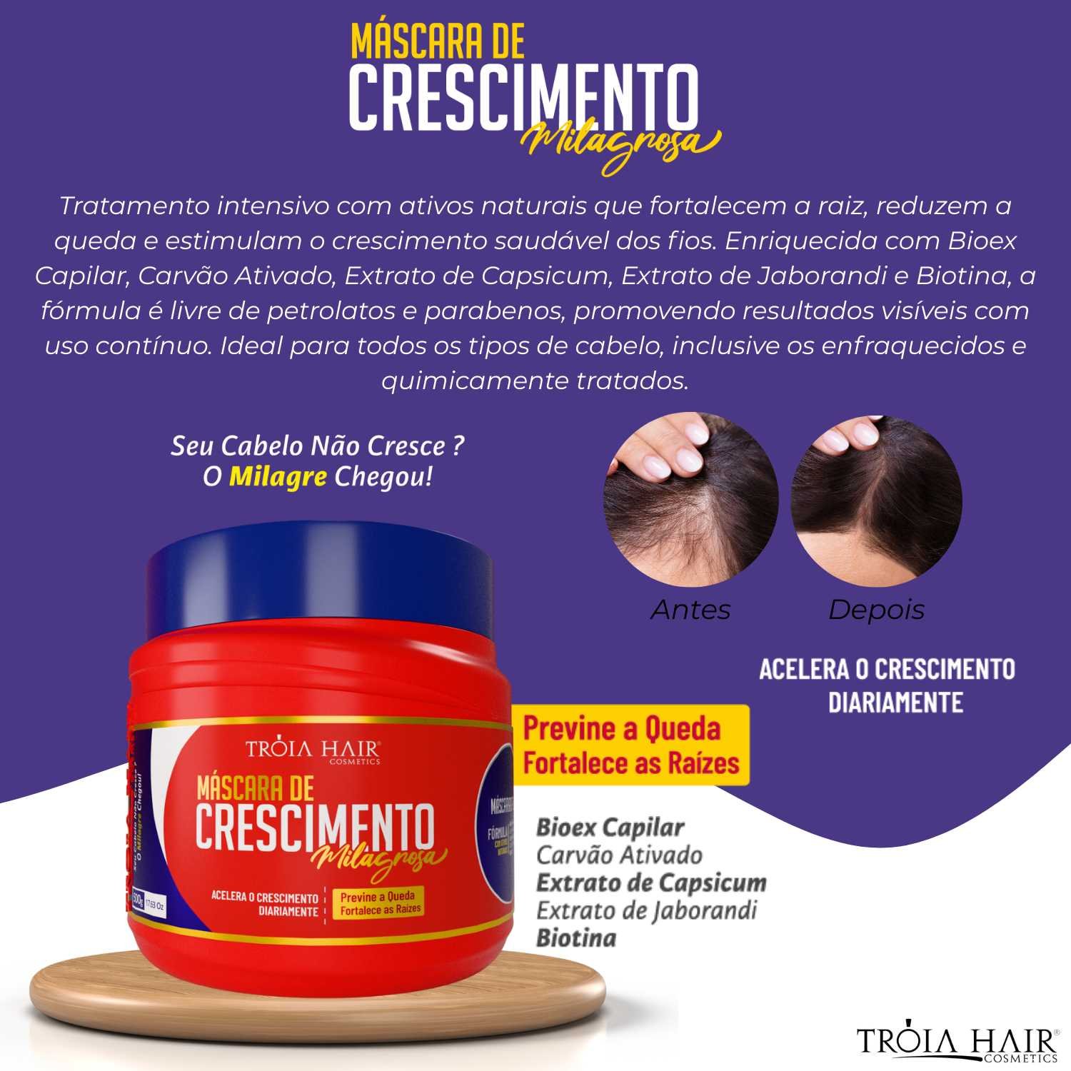 Máscara Capilar Milagrosa 500g  Cabelos Fortes, Longos e Saudáveis Troia Hair - Imagem 8