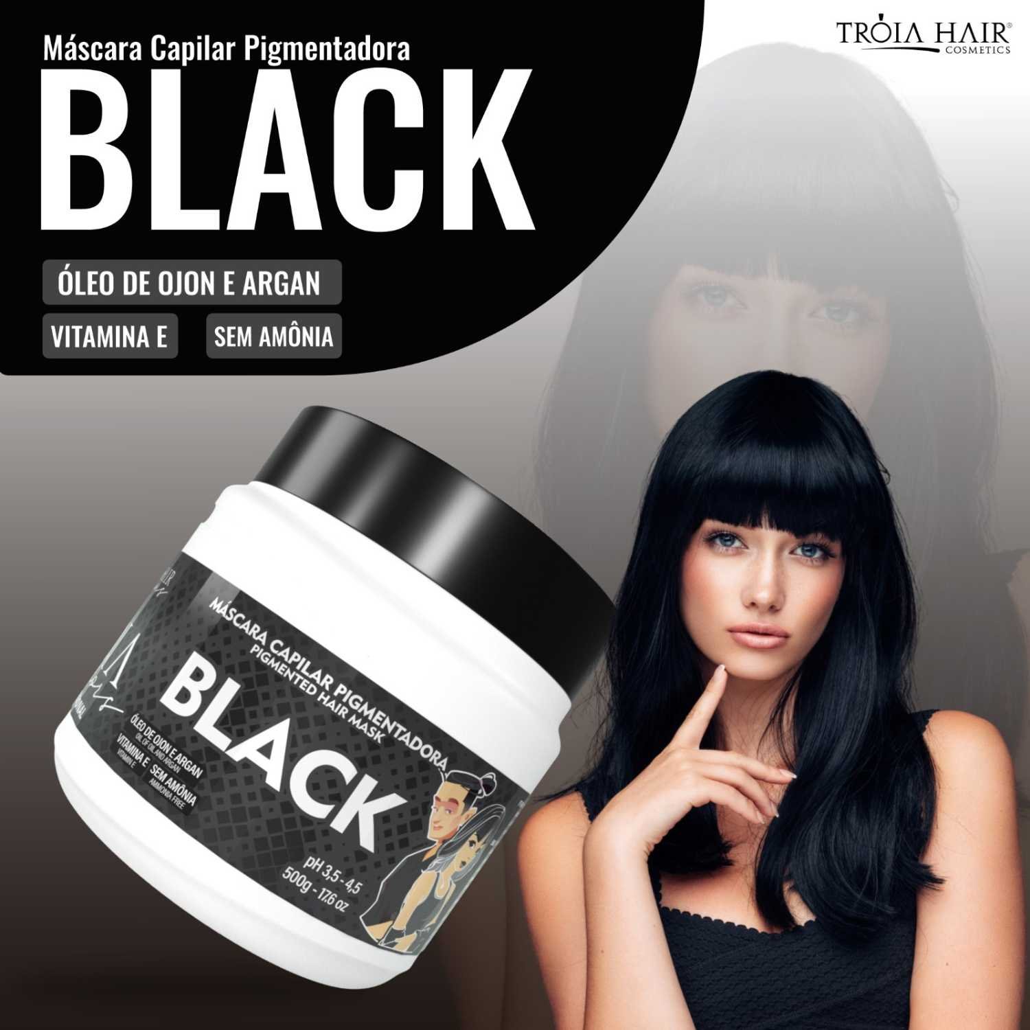 Máscara Capilar Pigmentadora Troia Colors Black 500g Cor fantasia - Troia Hair - Imagem 2