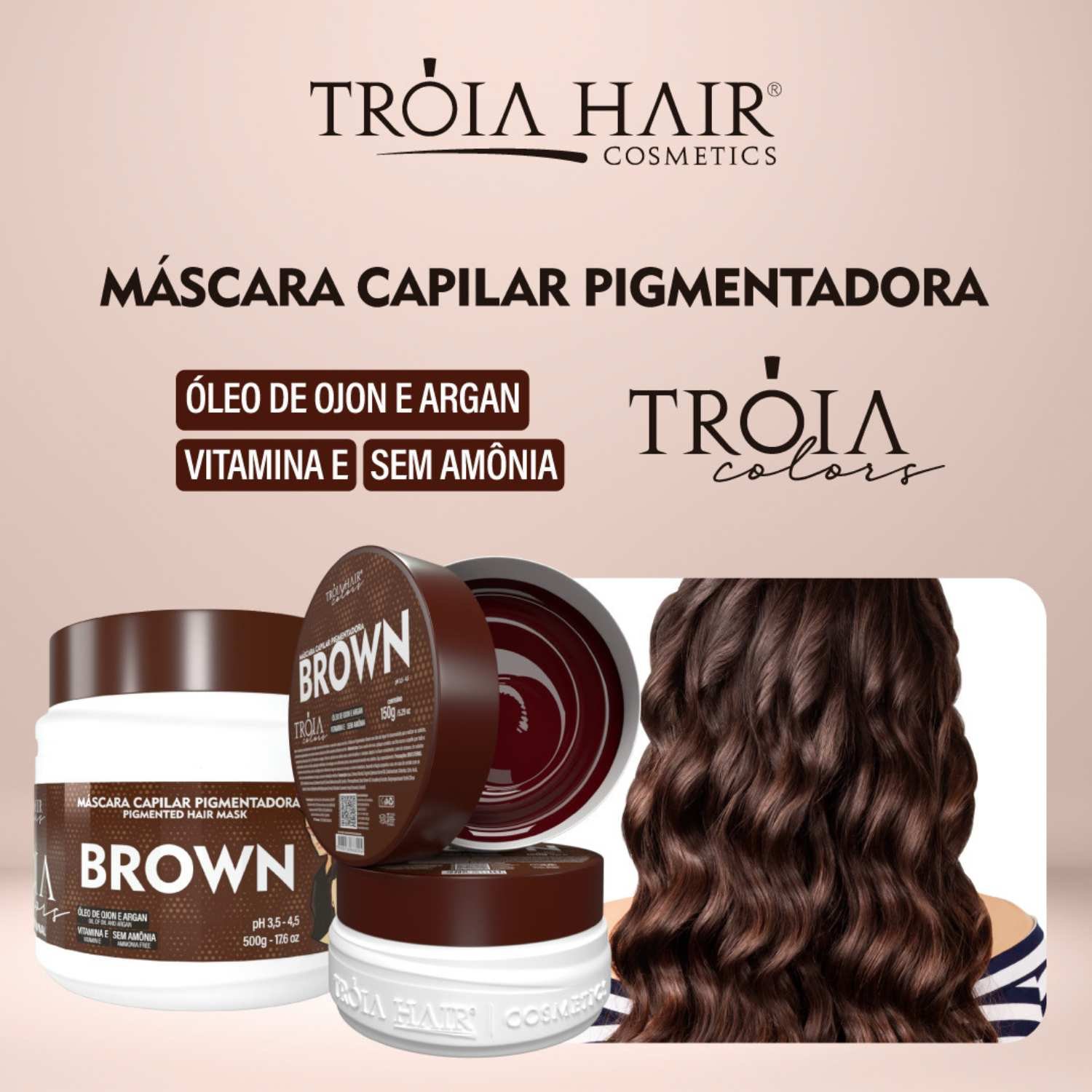 Máscara Capilar Pigmentadora Troia Colors Brown 500g Cor fantasia - Troia Hair - Imagem 4