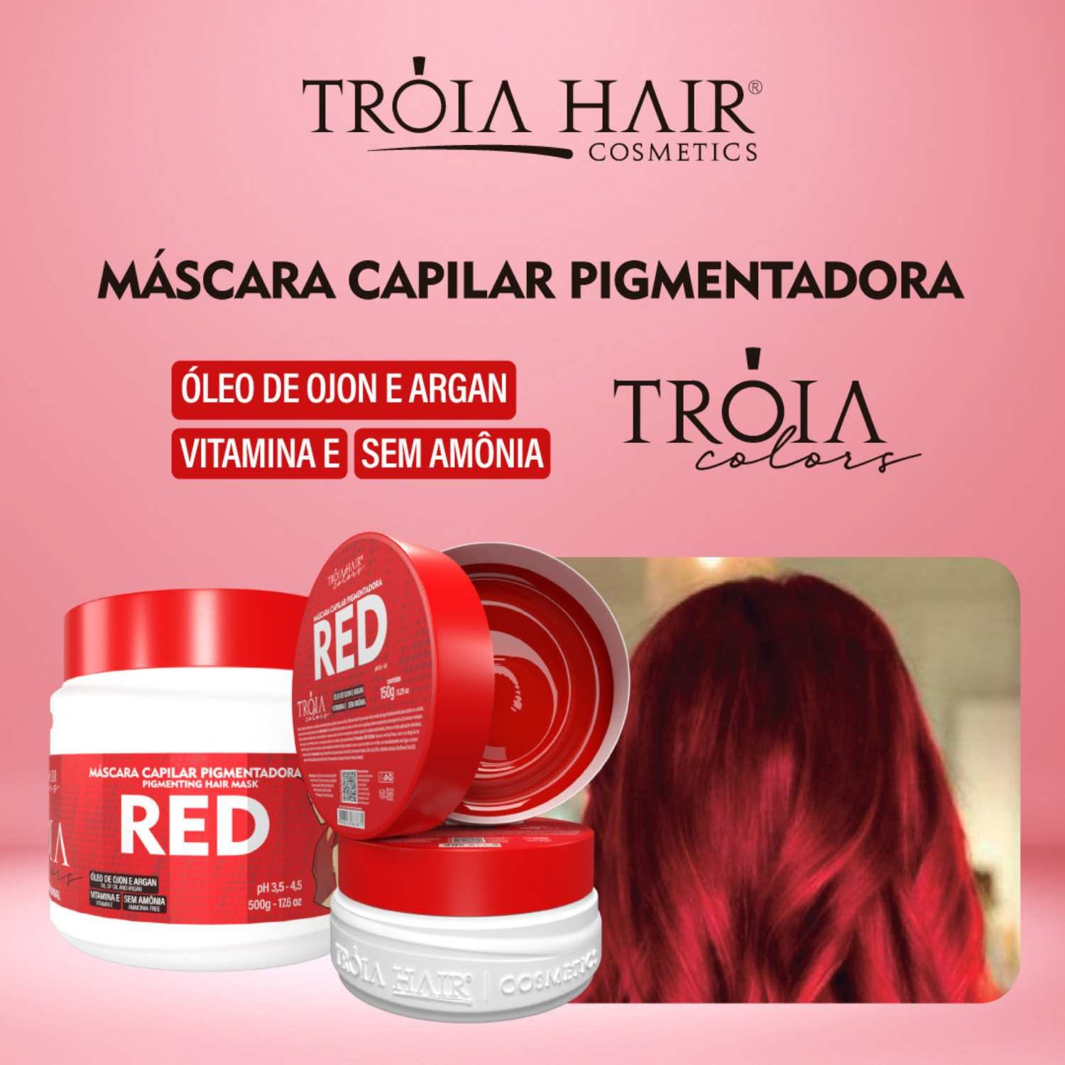 Máscara Capilar Pigmentadora Troia Colors Red 500g Cor fantasia - Troia Hair - Imagem 4