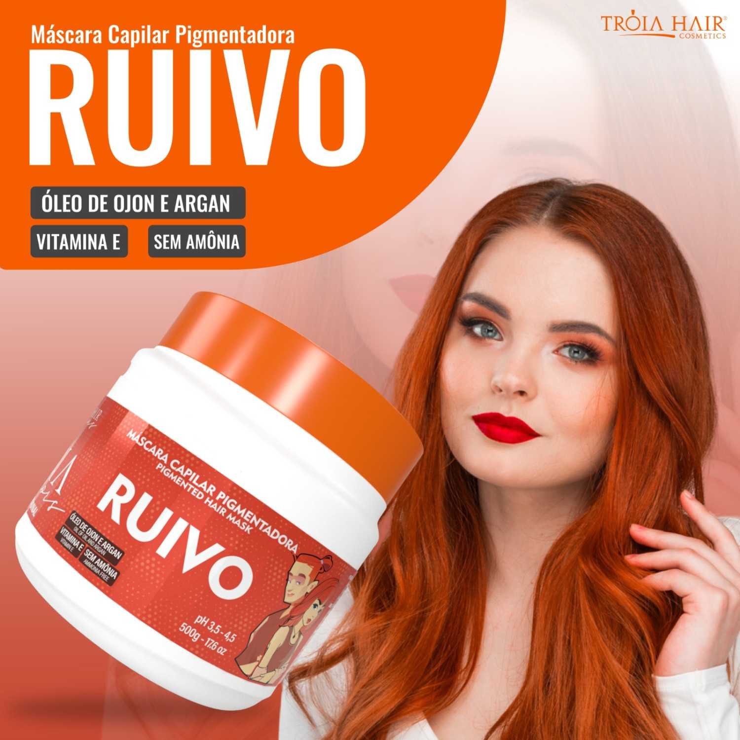 Máscara Capilar Pigmentadora Troia Colors Ruivo 500g Cor fantasia - Troia Hair - Imagem 2
