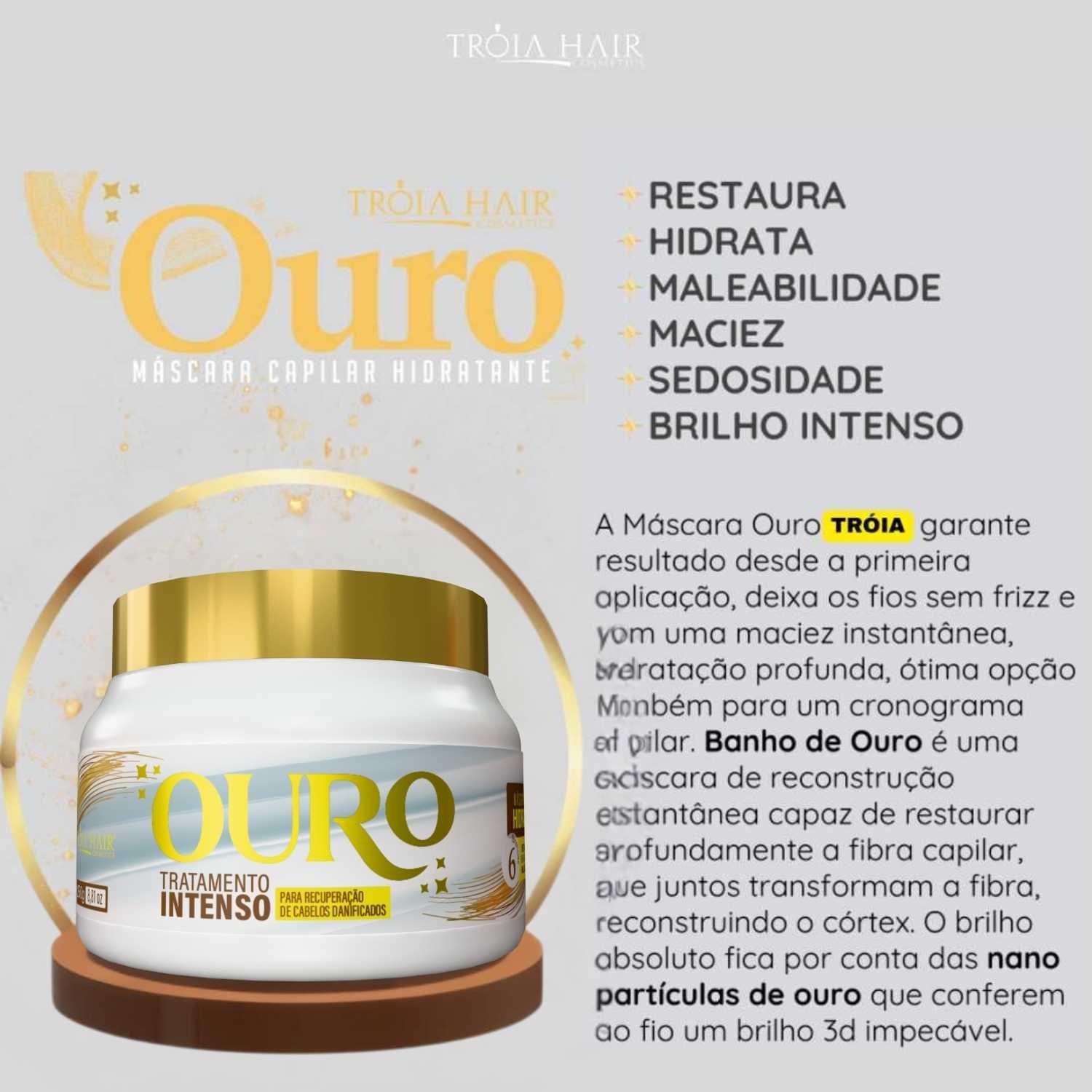 Máscara Ouro Hidratação 6 em 1 250g - Troiar Hair - Imagem 3