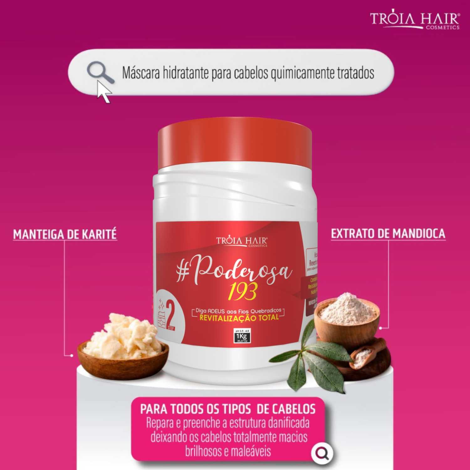 Máscara Pós Química 1.9.3 Poderosa 1Kg - Troia Hair - Imagem 2