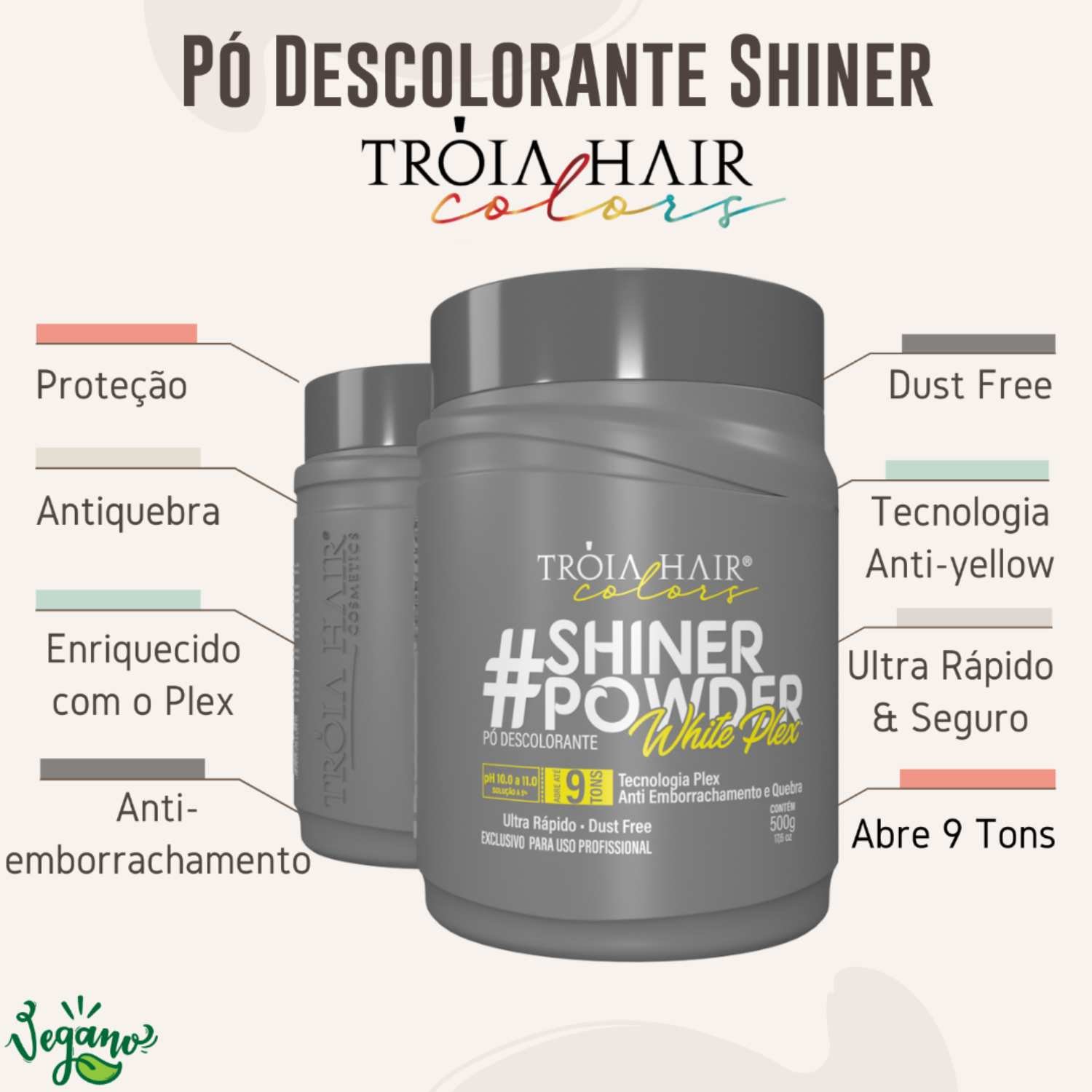 Pó Descolorante Profissional Shiner Powder White Plex 500g - Troia Hair - Imagem 2