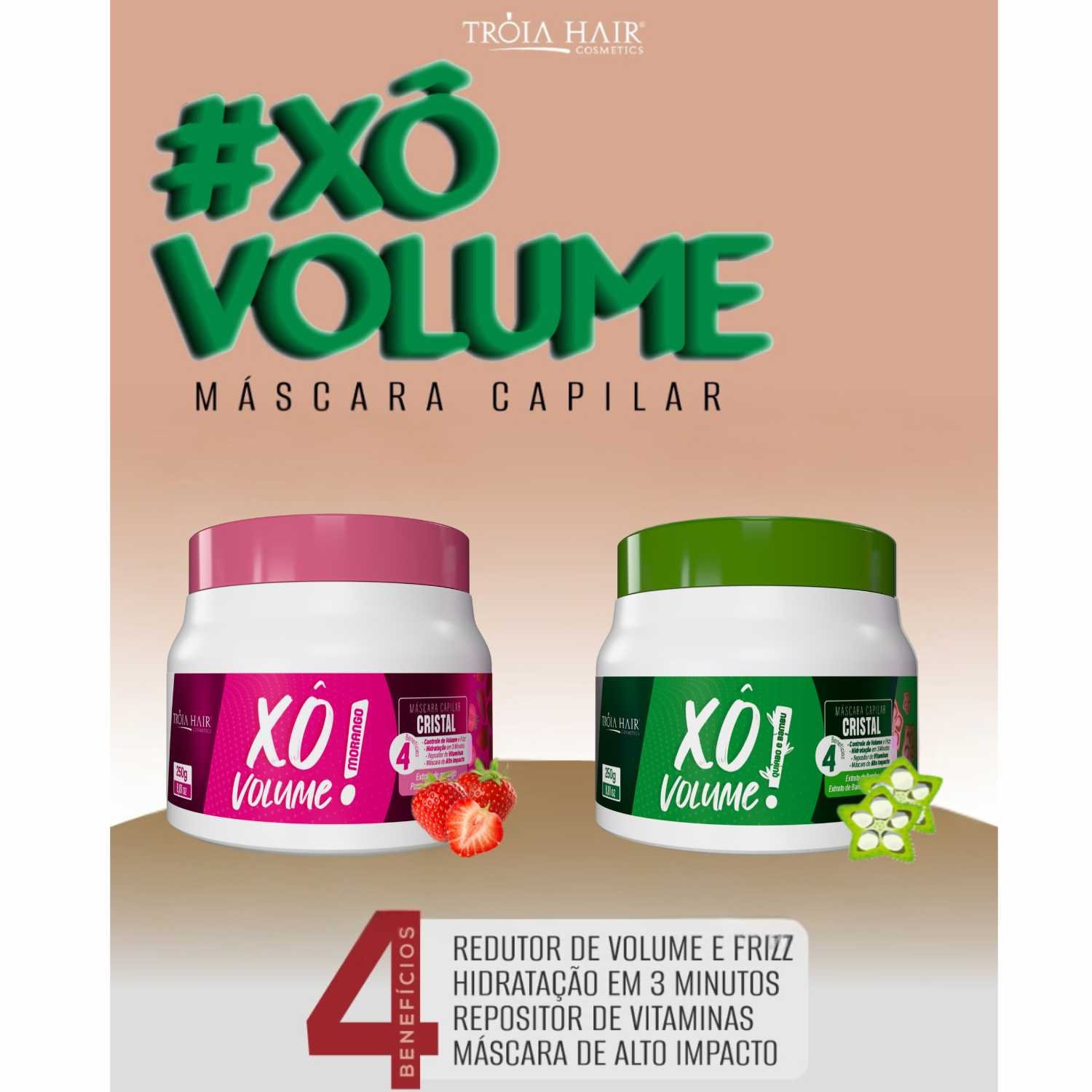 Redutor de Volume Xô Volume Morango Troia Hair Máscara de Alto Impacto 250g - Imagem 3