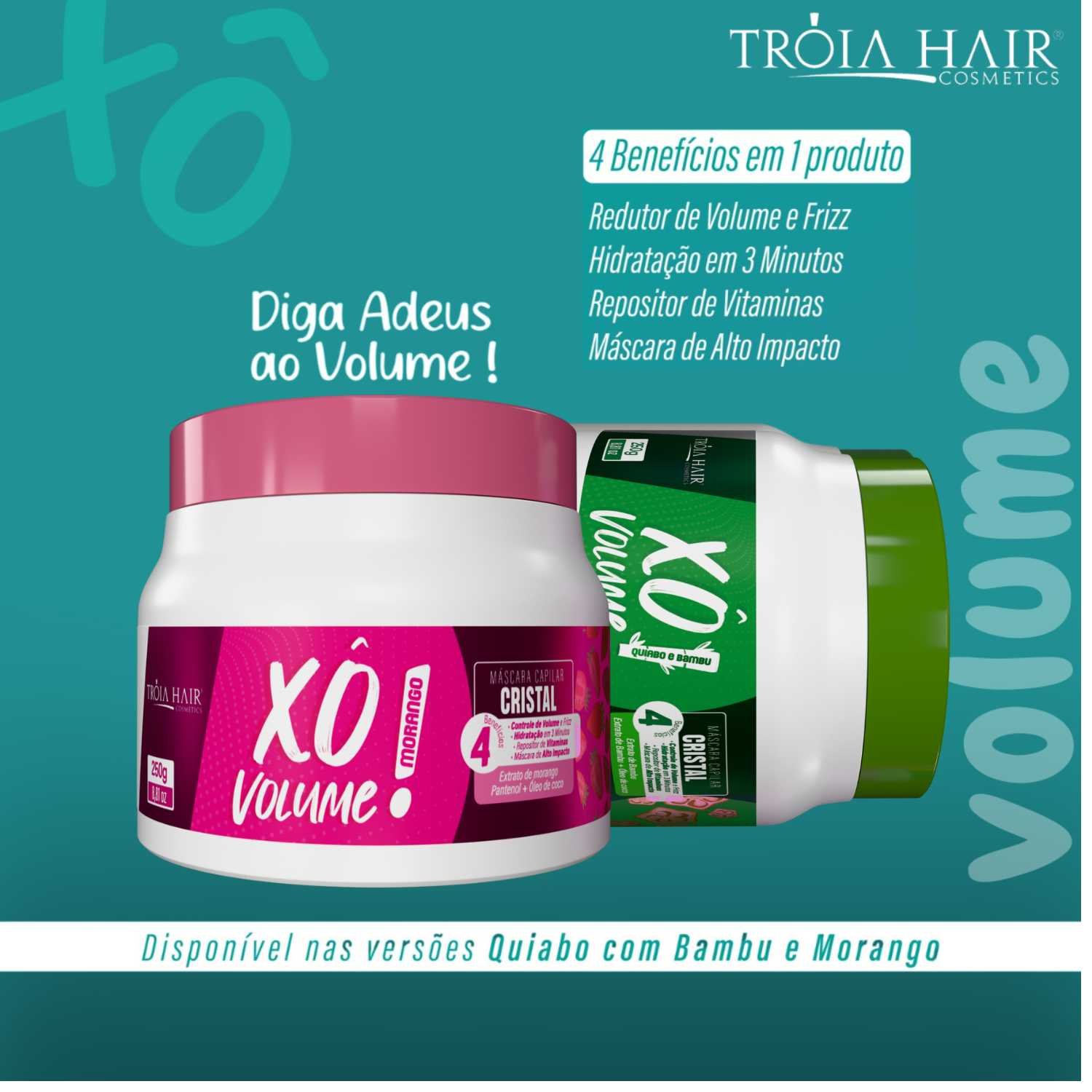 Redutor de Volume Xô Volume Morango Troia Hair Máscara de Alto Impacto 250g - Imagem 6